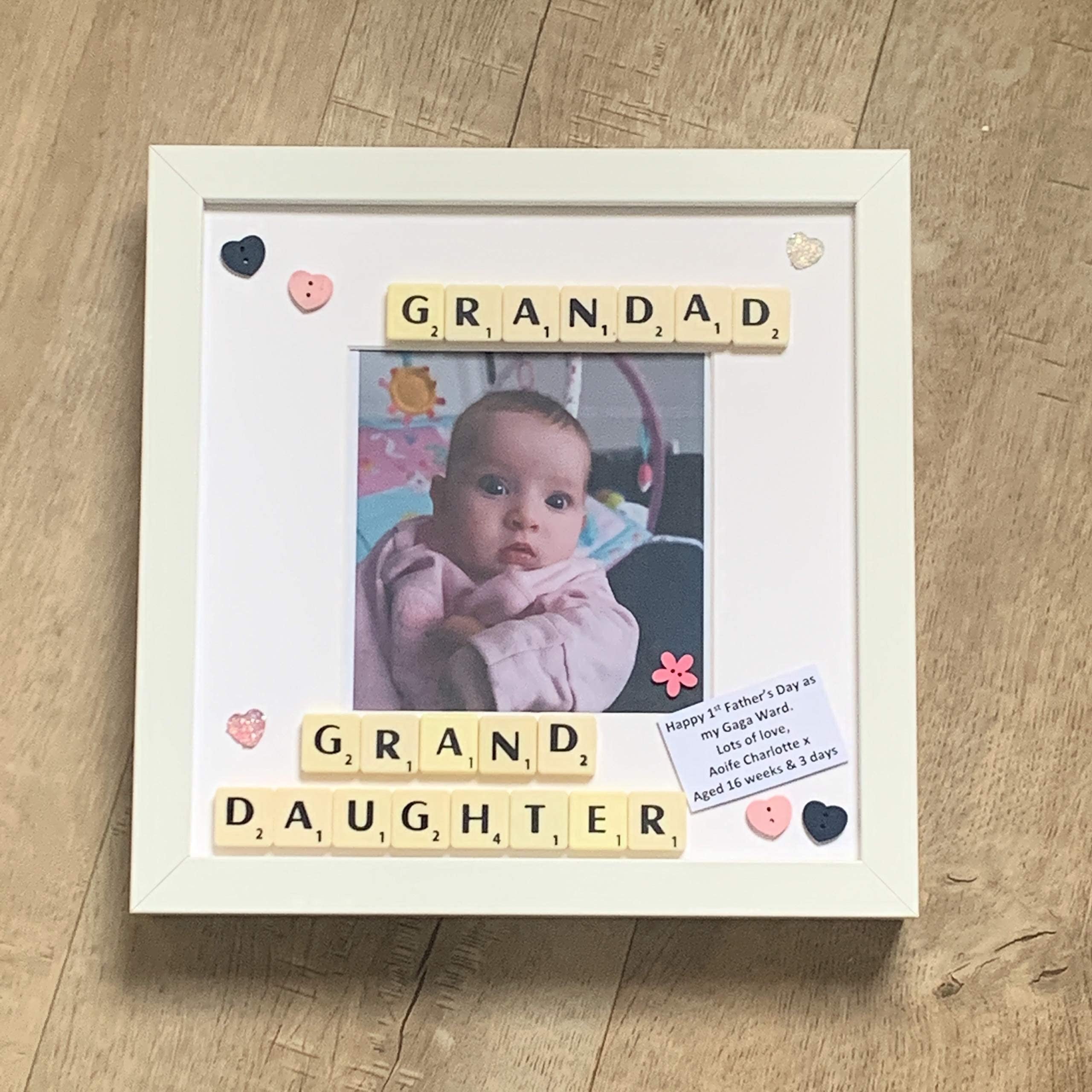 Granddad Granddaughter Letter Tile Photo Frame - Personalised Tag inside - Choice of colours