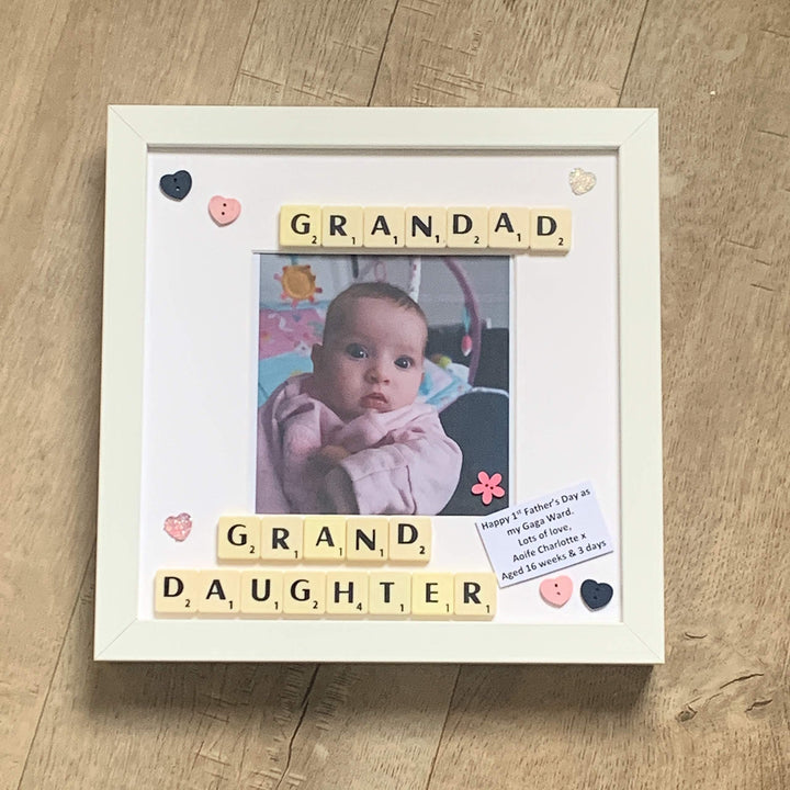 Granddad Granddaughter Letter Tile Photo Frame - Personalised Tag inside - Choice of colours