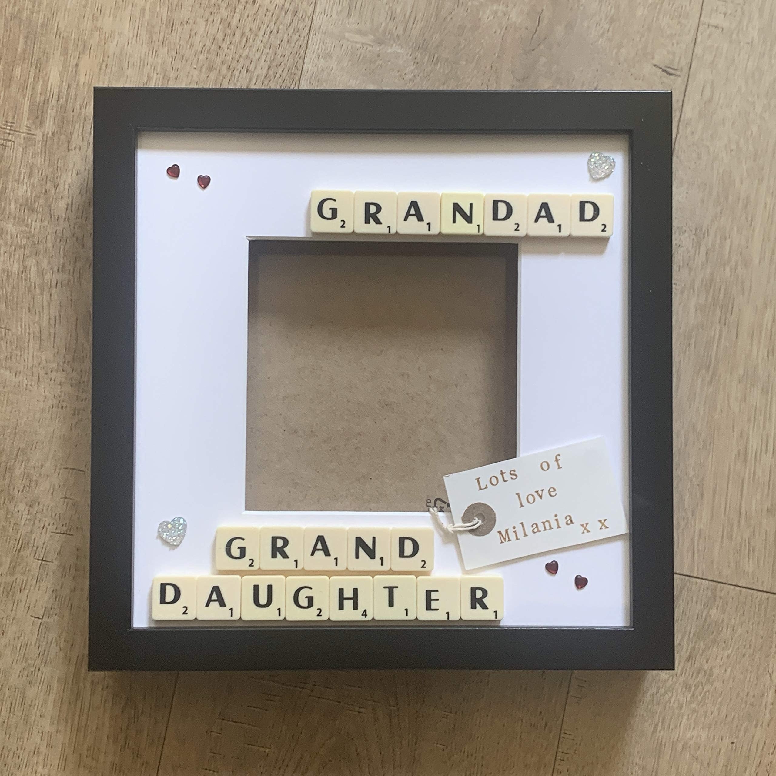 Granddad Granddaughter Letter Tile Photo Frame - Personalised Tag inside - Choice of colours