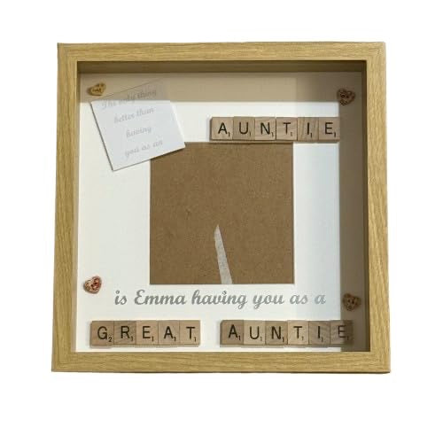 Auntie to Great Auntie Letter Tile Photo Frame - Personalised with name - Choice of colours