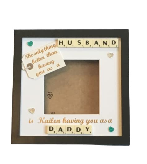 Husband to Daddy Letter Tile Box Photo Frame | Personalised with Names.