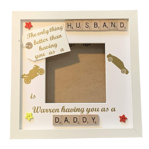 Husband to Daddy Letter Tile Box Photo Frame | Personalised with Names.