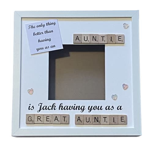 Auntie to Great Auntie Letter Tile Photo Frame - Personalised with name - Choice of colours
