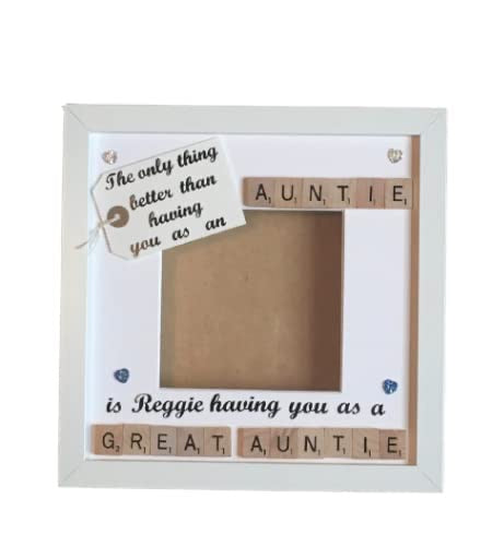 Auntie to Great Auntie Letter Tile Photo Frame - Personalised with name - Choice of colours