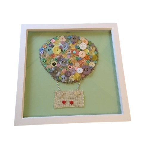 Hot Air Balloon Button Art Frame - Beautiful Nursery Art - Can be personalised.
