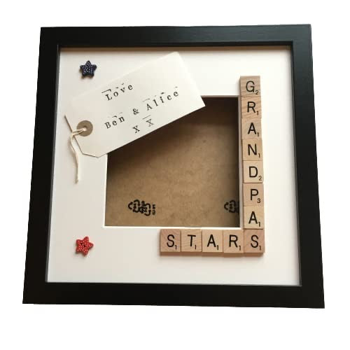 Grandad's Stars, Monsters or Angels Scrabble Art Photo Frame | Personalised Message.