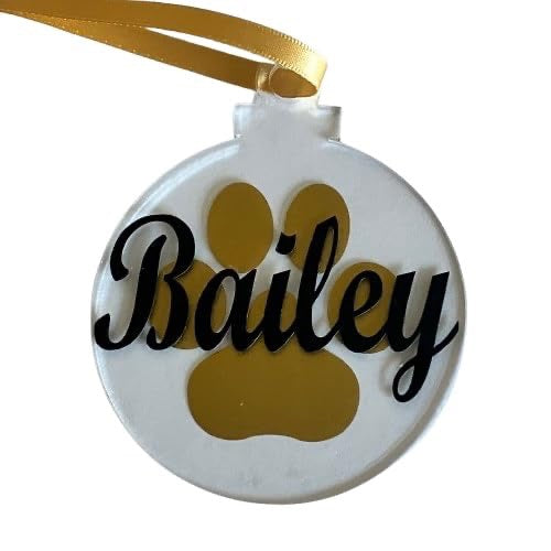 Pet Name Christmas Bauble - Acrylic Paw Print Ornament - Personalised
