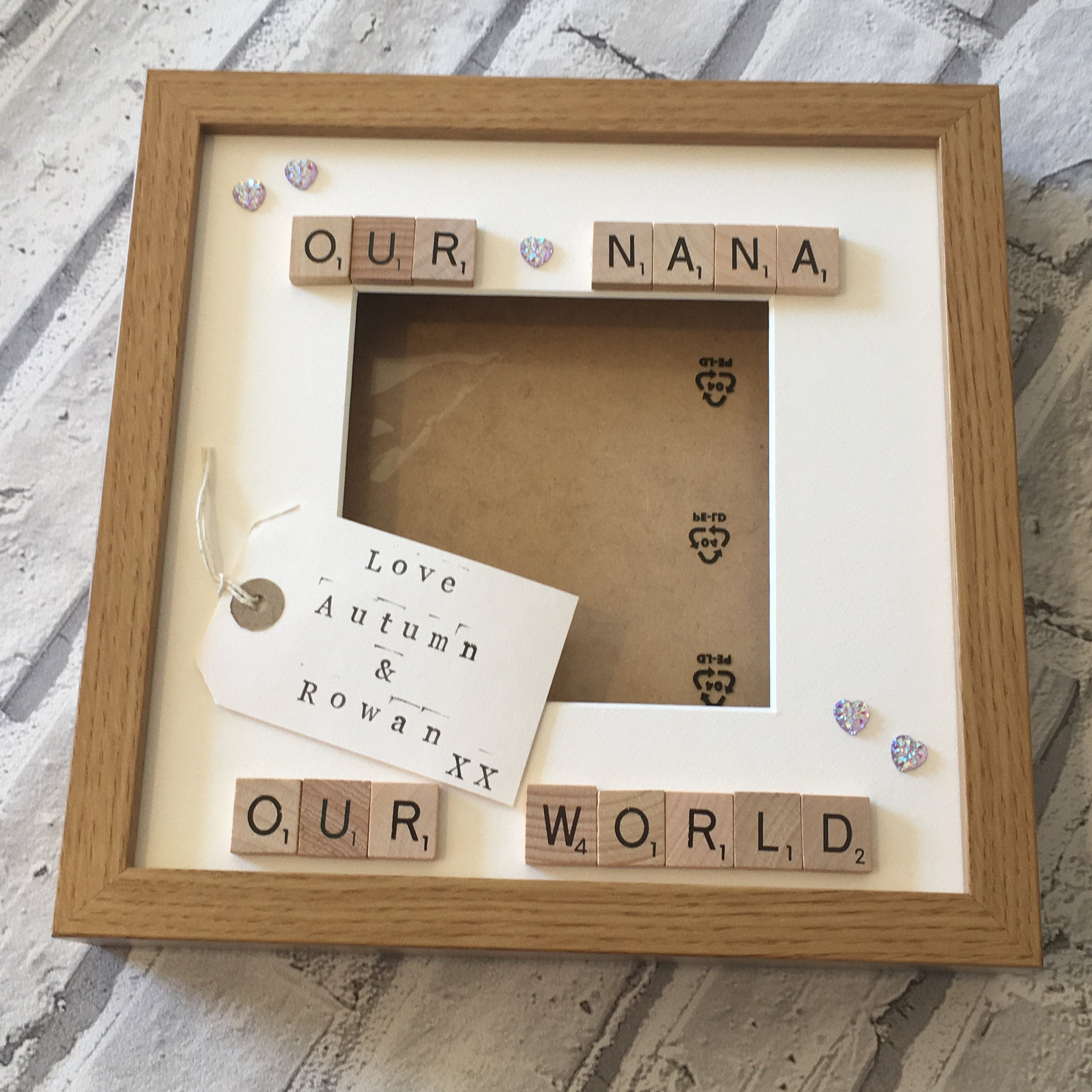 Our World, Nana, Grandma, Personalised Scrabble Art Photo Frame,