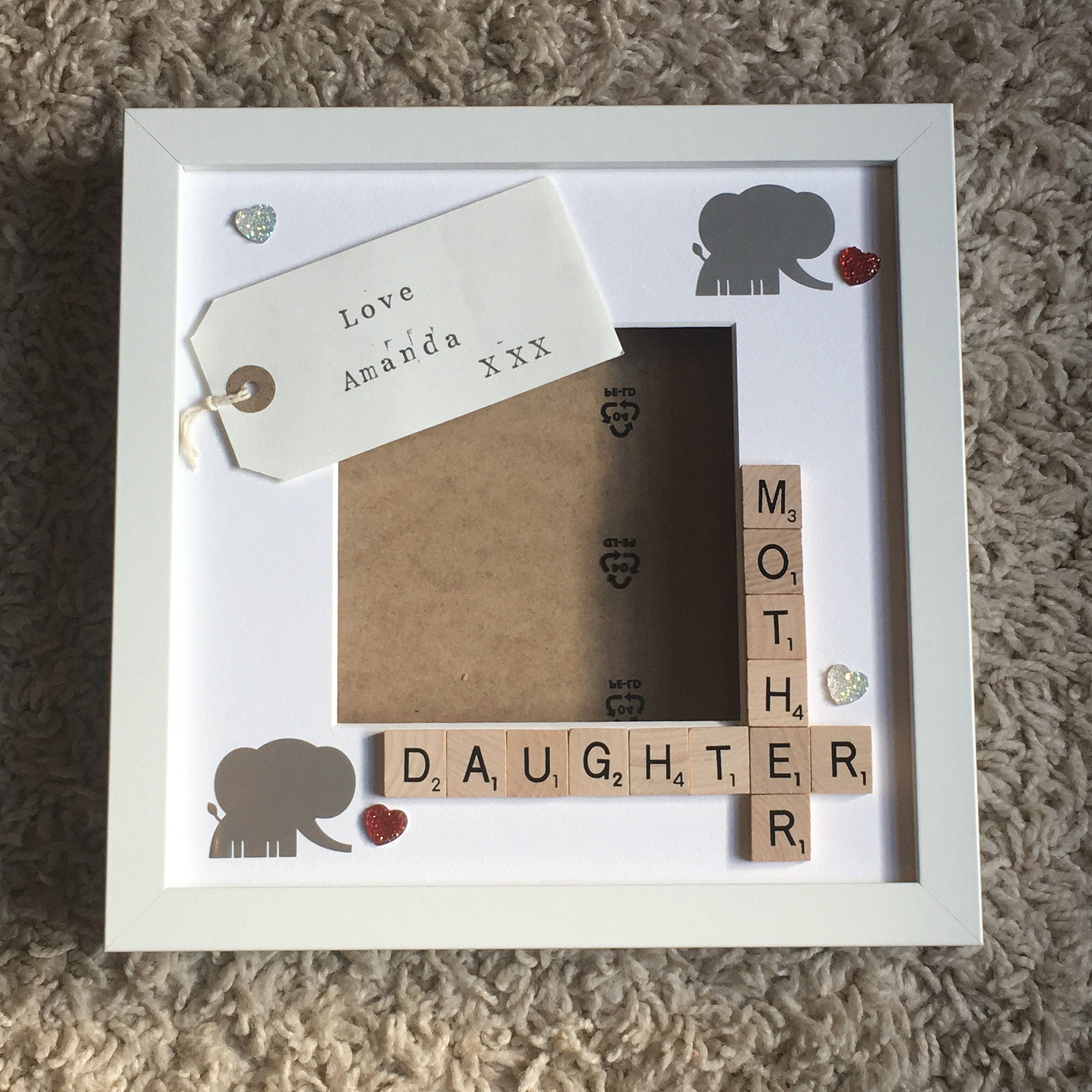 Mother Daughter Scrabble Art Frame, with personalised message. Photo Gift