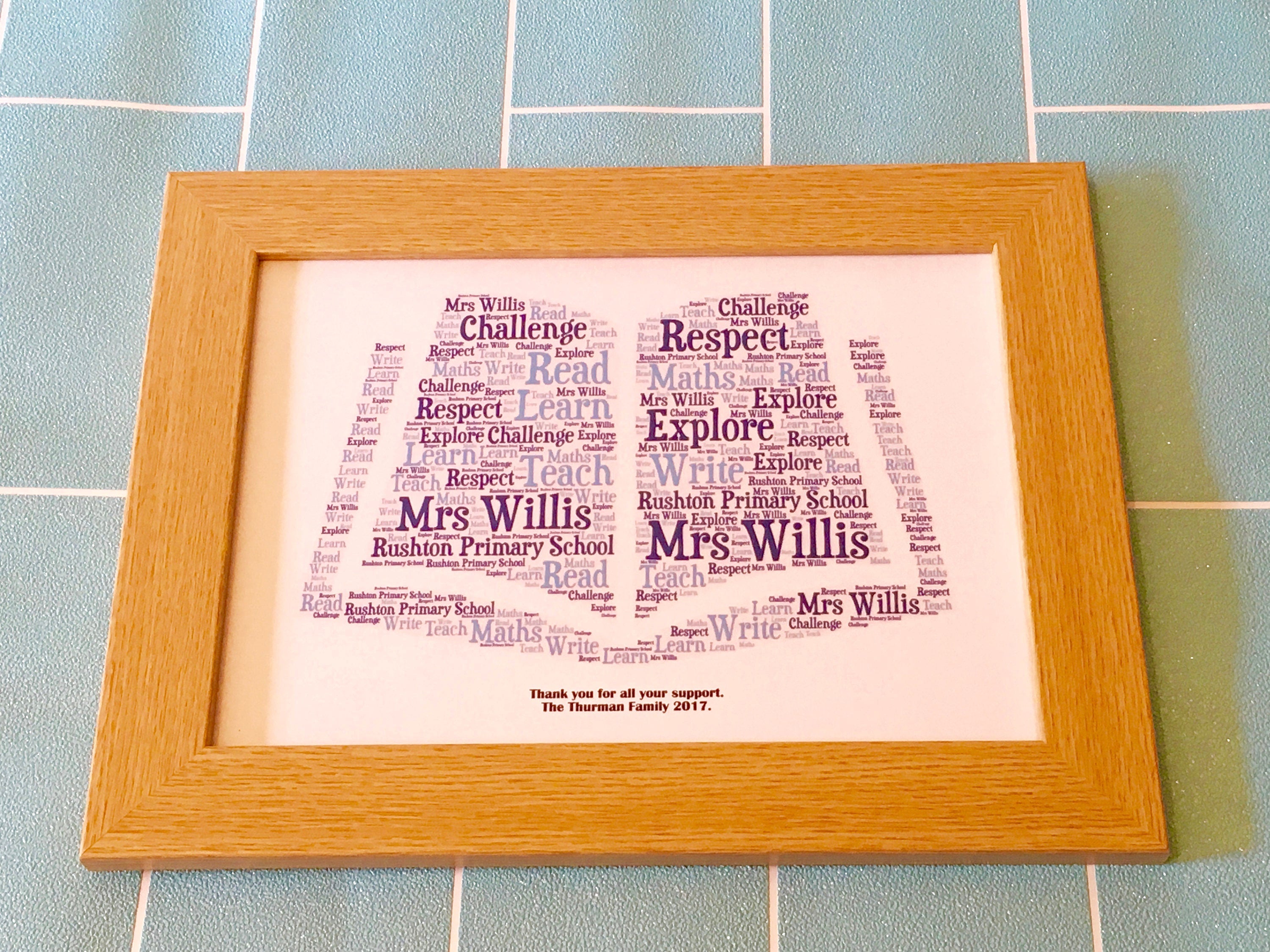 Word Art Picture A4 Framed - Personalised with choice of image, colours and your words.