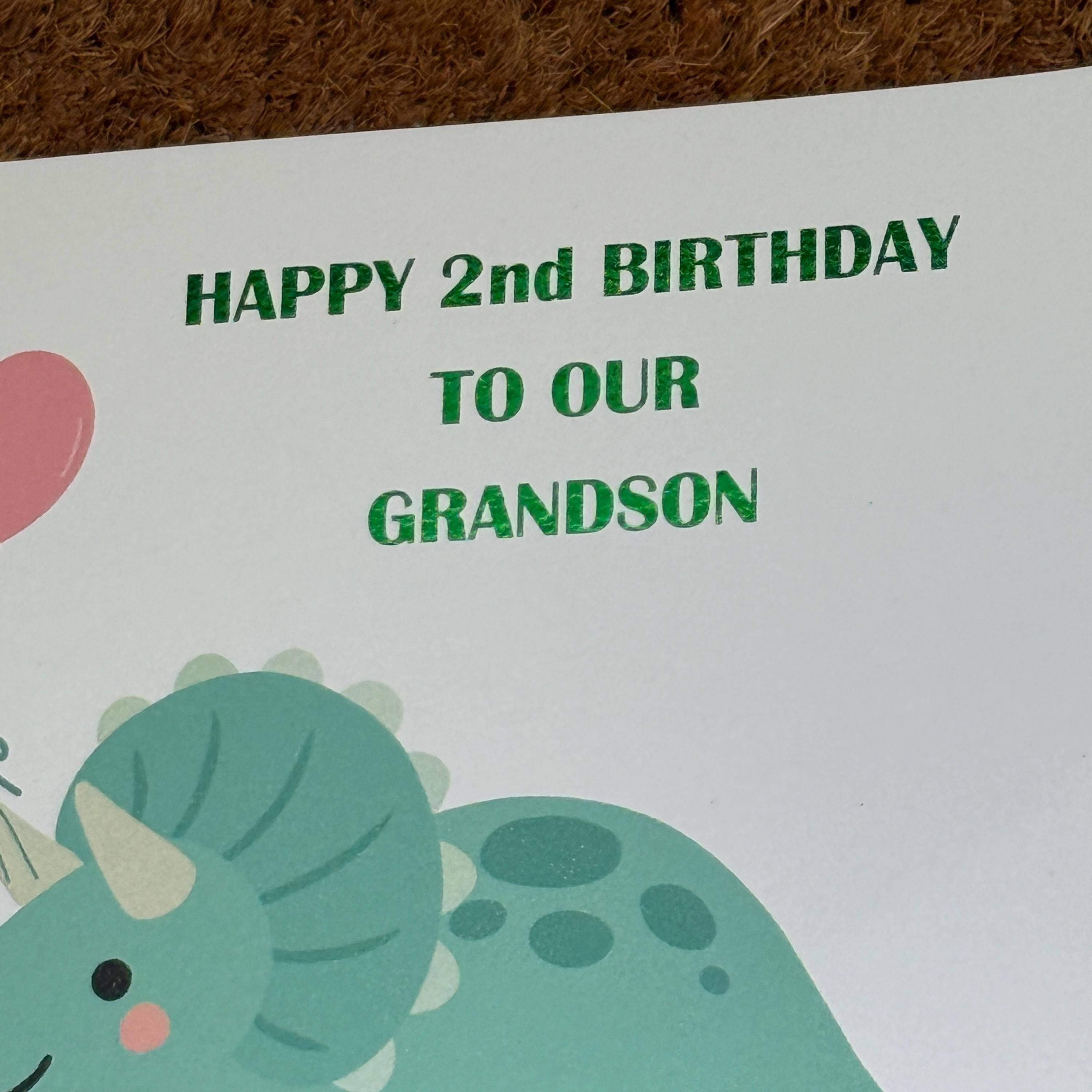 Dinosaur Birthday Card | Foiled Message with Name & Age | Dino with Balloons | 6x6 Kids