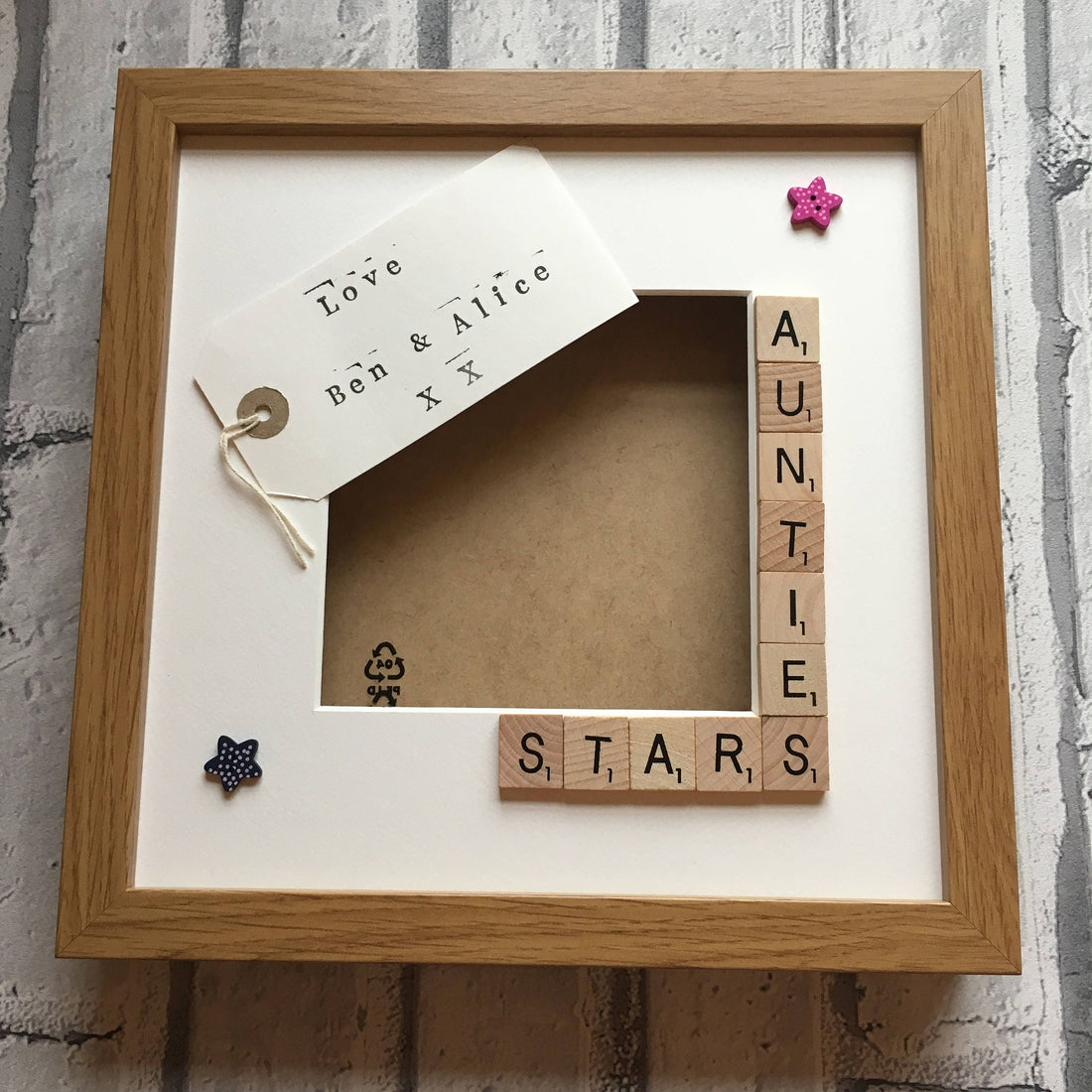 Auntie's Angels, Stars or Monsters Letter Tile Photo Frame - Personalised Message Inside