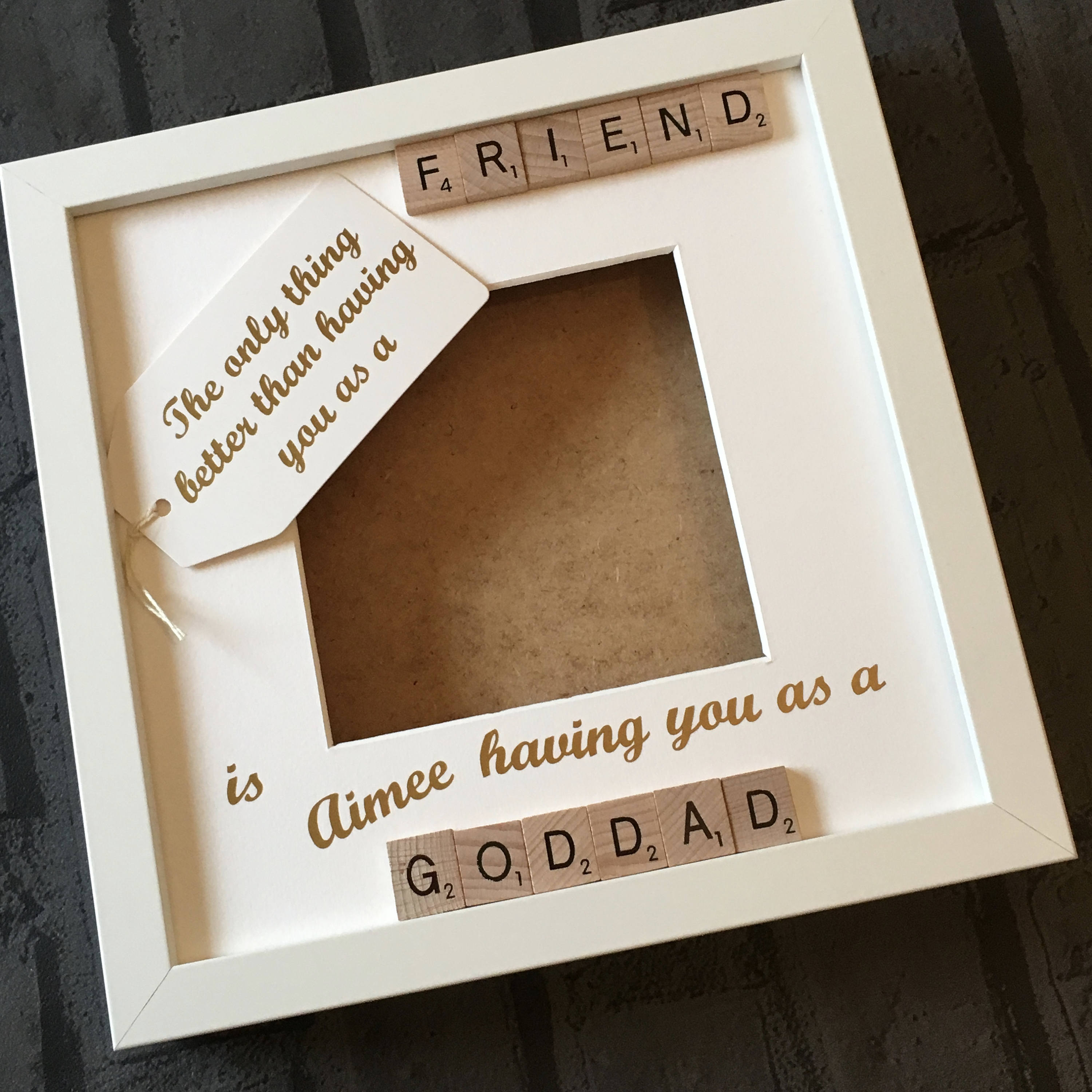 Godfather Friend Letter Tile Photo Frame - Perfect Christening GIft.