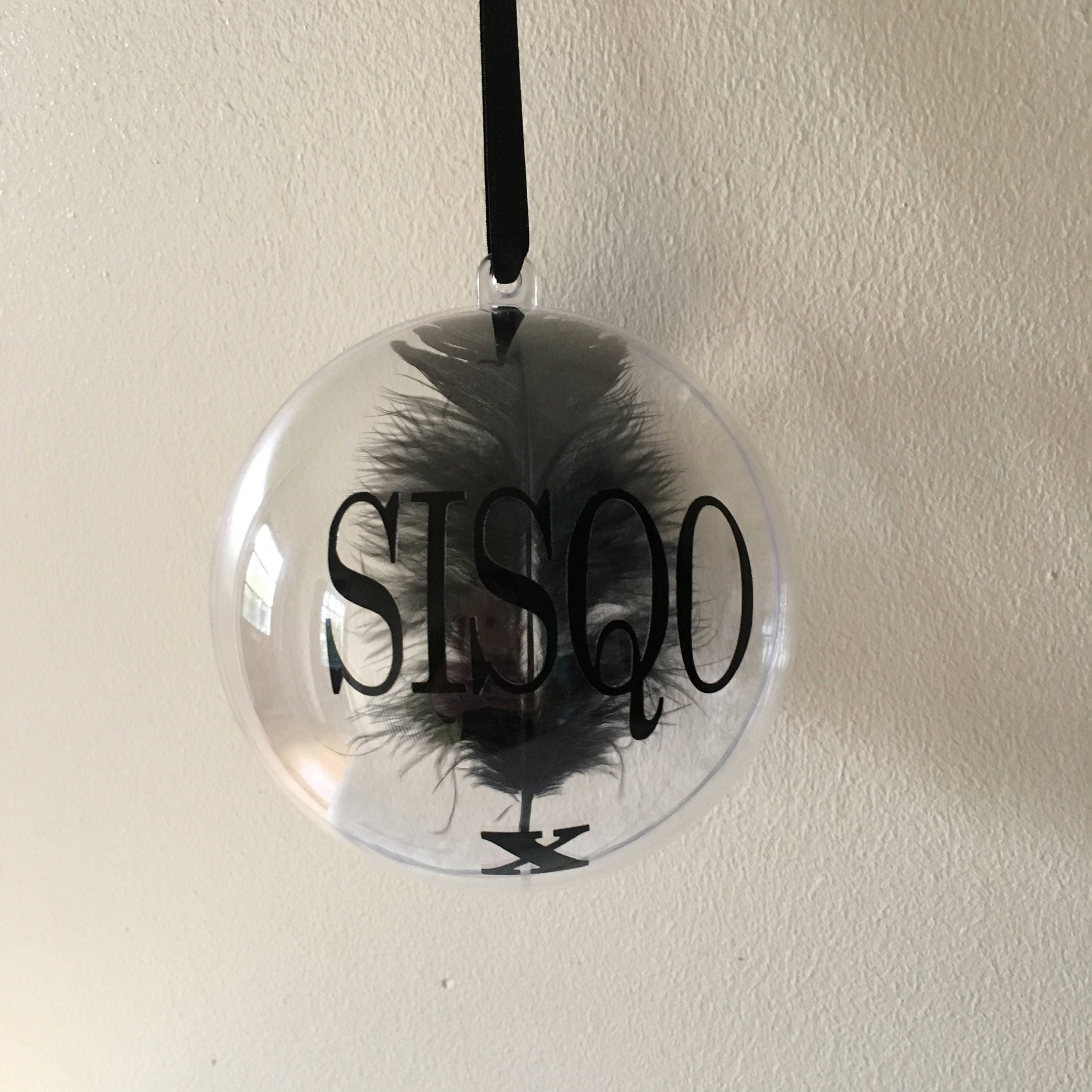 Christmas Memory Bauble, Personalised with name. Feather Ornament