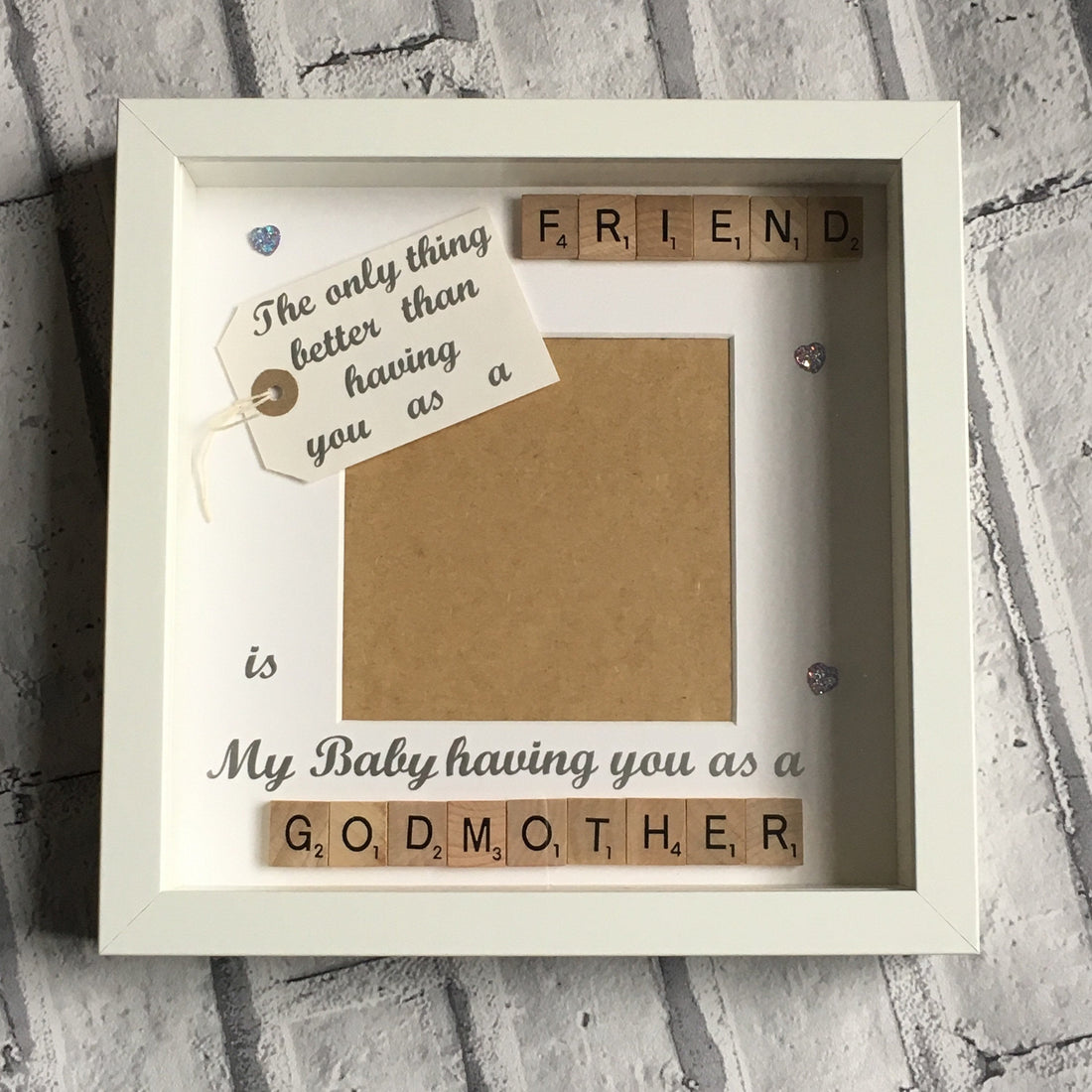 Friend to Godmother Scrabble Art Photo Frame | Personalised Godparent Gift