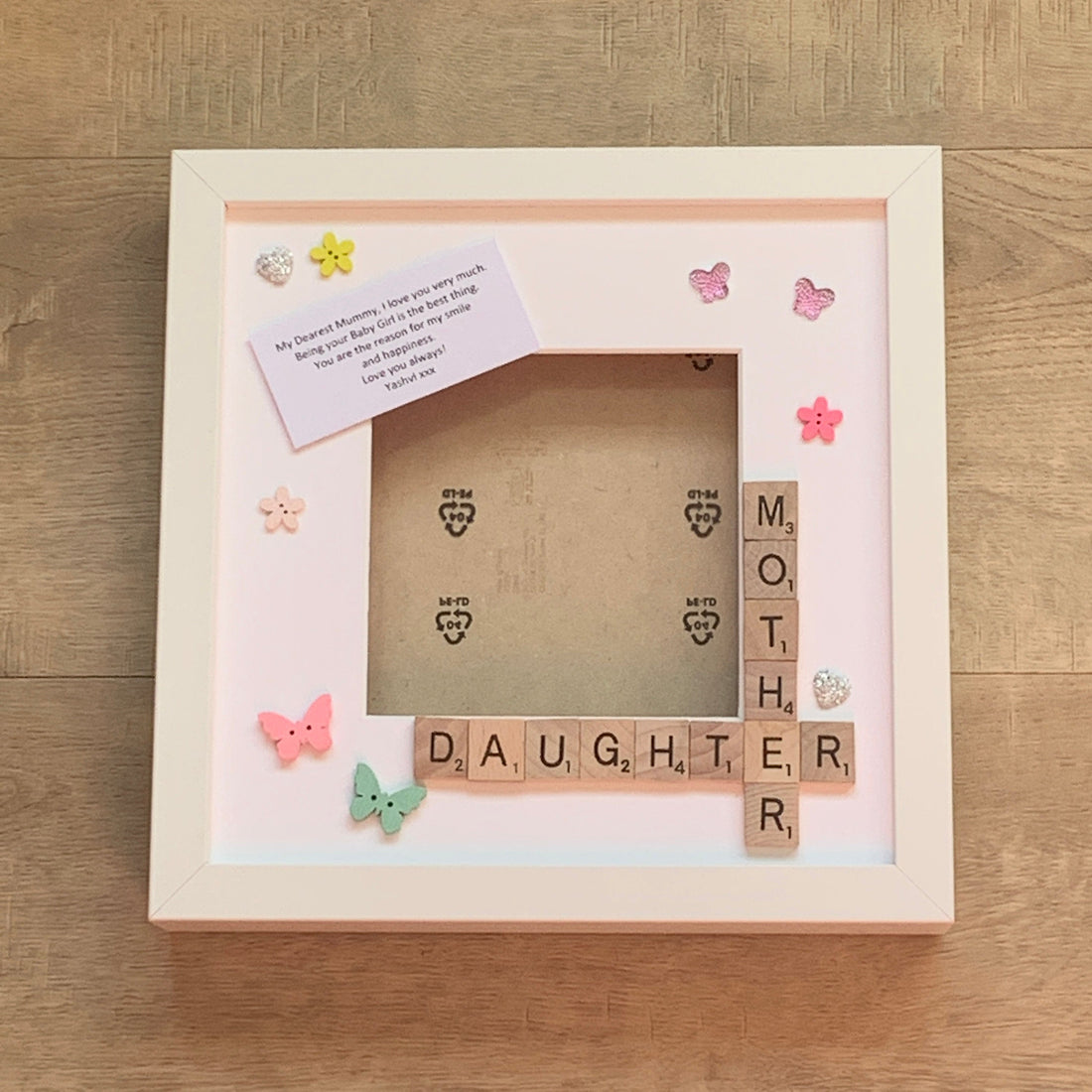 Mother Daughter Scrabble Art Frame, with personalised message. Photo Gift