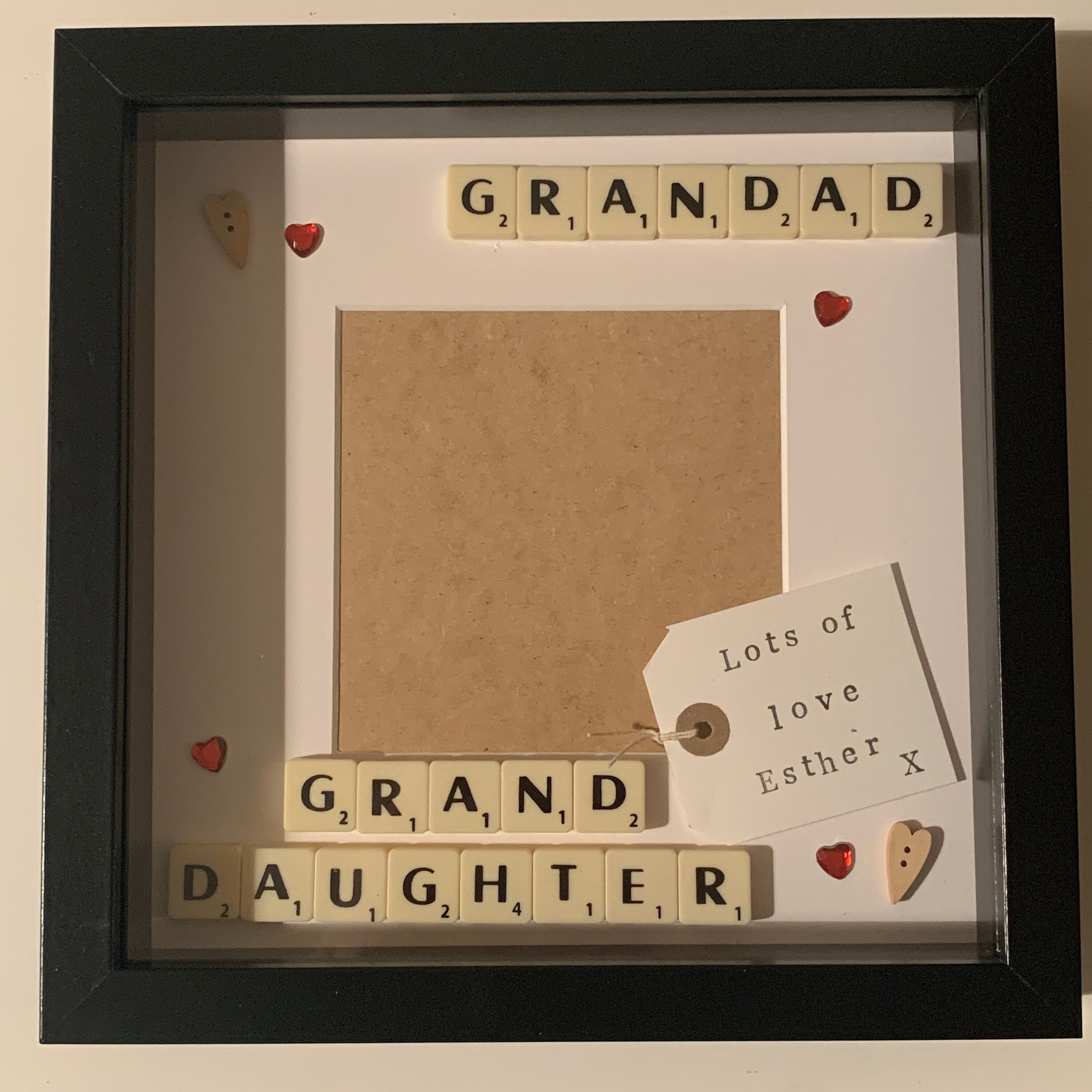 Granddad Granddaughter Letter Tile Photo Frame - Personalised Tag inside - Choice of colours