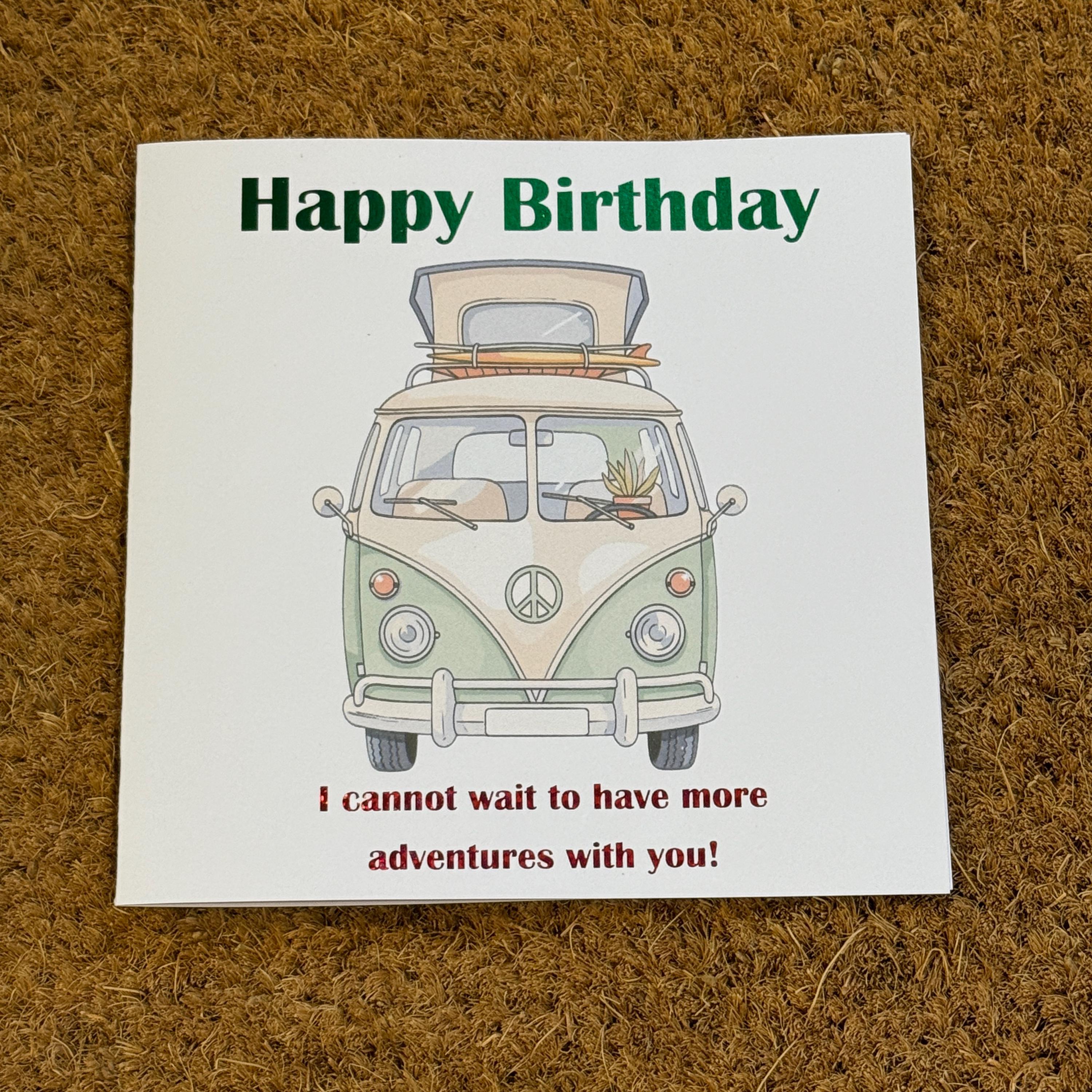 Campervan Birthday Card | Watercolour Van | Personalised Foiled Message | 6x6 Travel Birthday