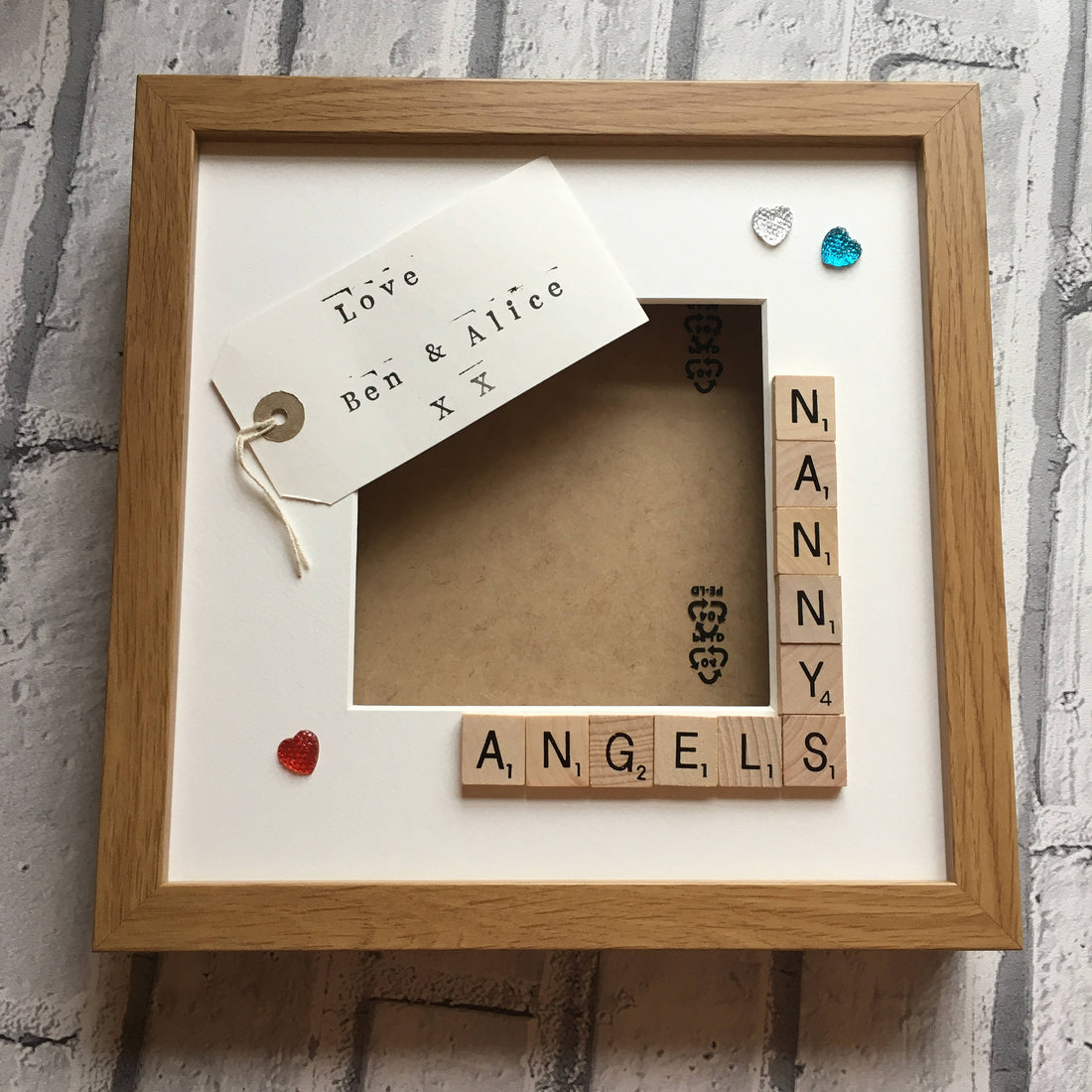 Nanny's Angels, Monsters or Stars Letter Tile Photo Frame - With personalised message inside.