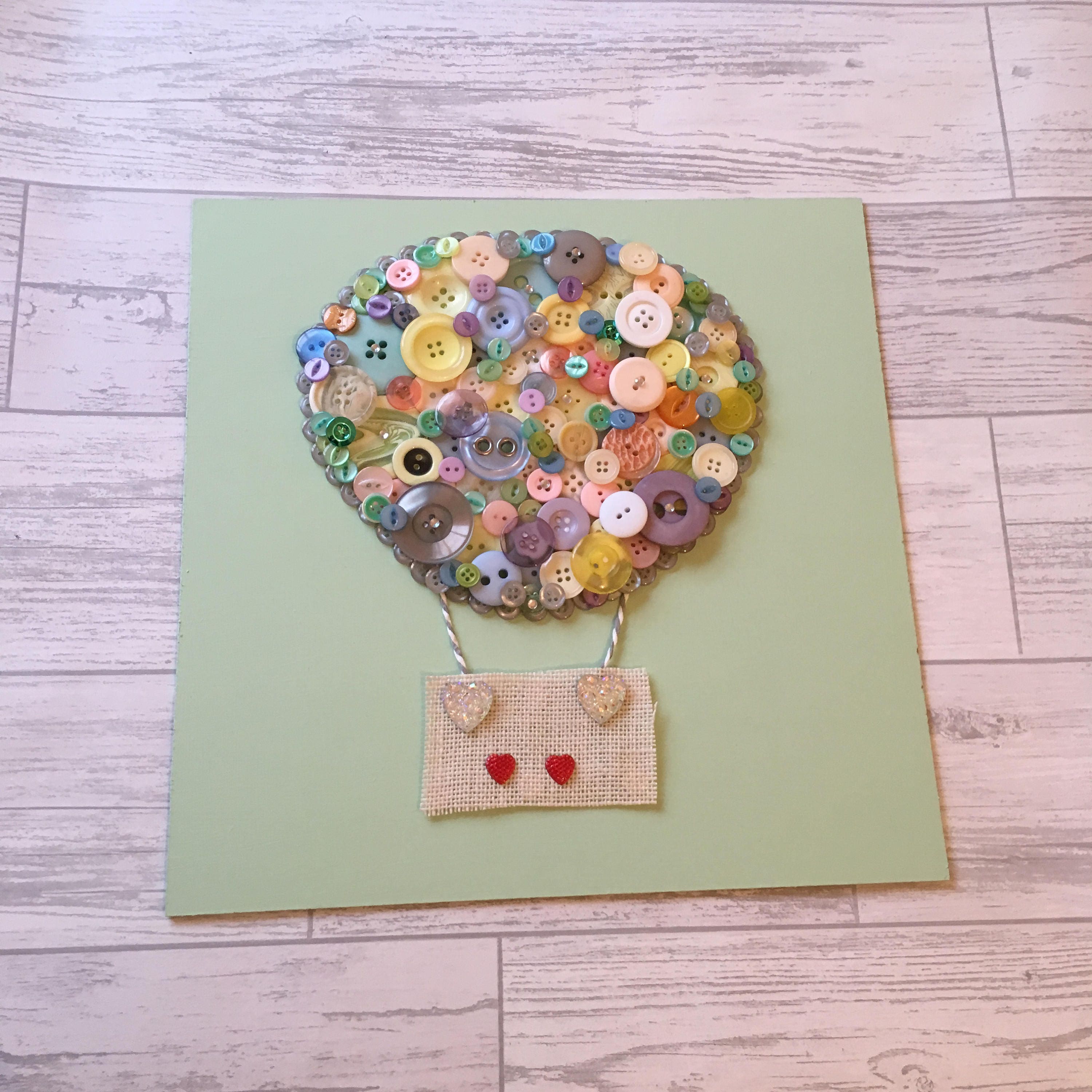 Hot Air Balloon Button Art Frame - Beautiful Nursery Art - Can be personalised.