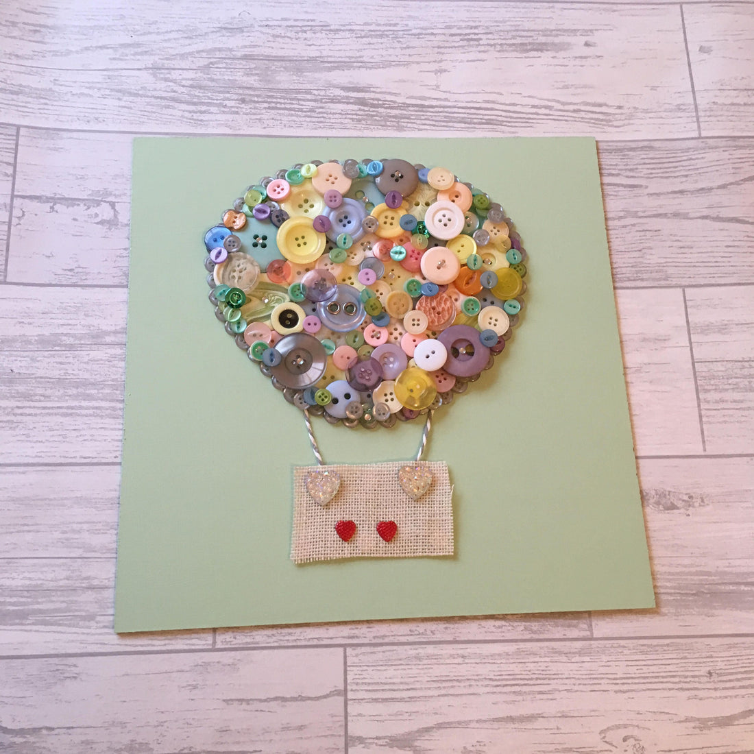 Hot Air Balloon Button Art Frame - Beautiful Nursery Art - Can be personalised.