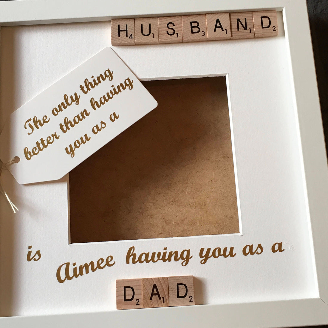 Husband to Daddy Letter Tile Box Photo Frame | Personalised with Names.