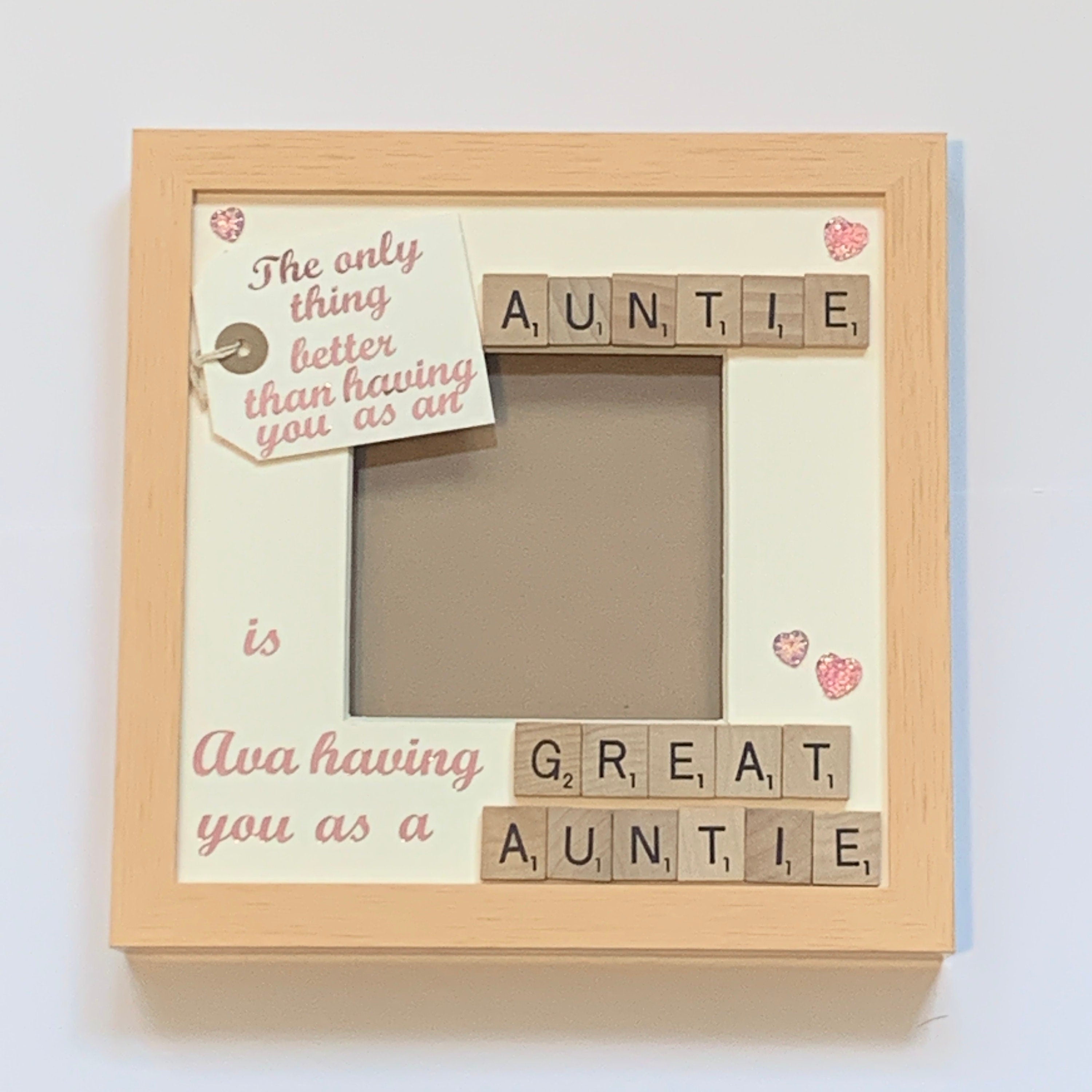 Auntie to Great Auntie Letter Tile Photo Frame - Personalised with name - Choice of colours