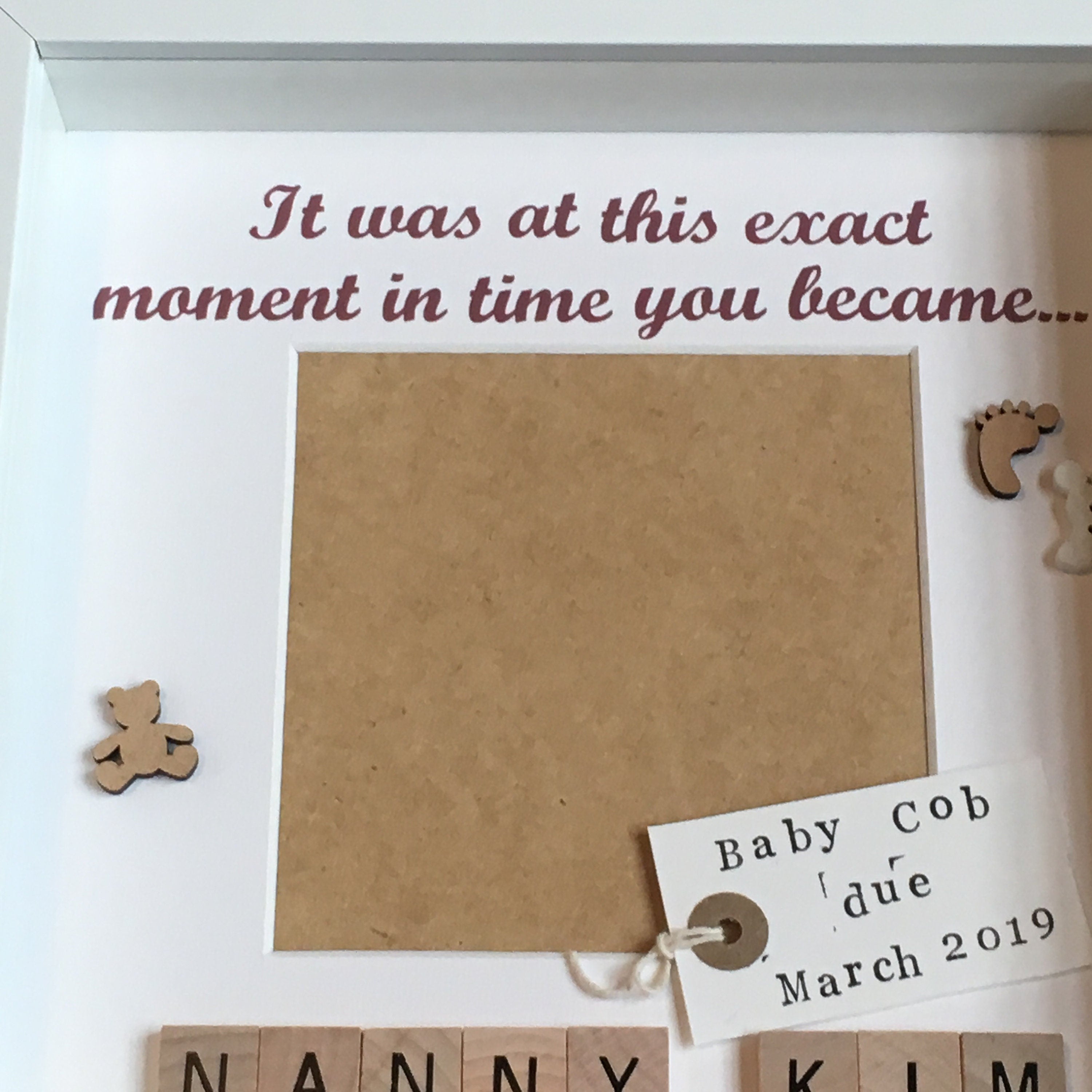 Exact Moment Pregnancy Announcement Personalised Scrabble Frame, New Baby Photo Frame