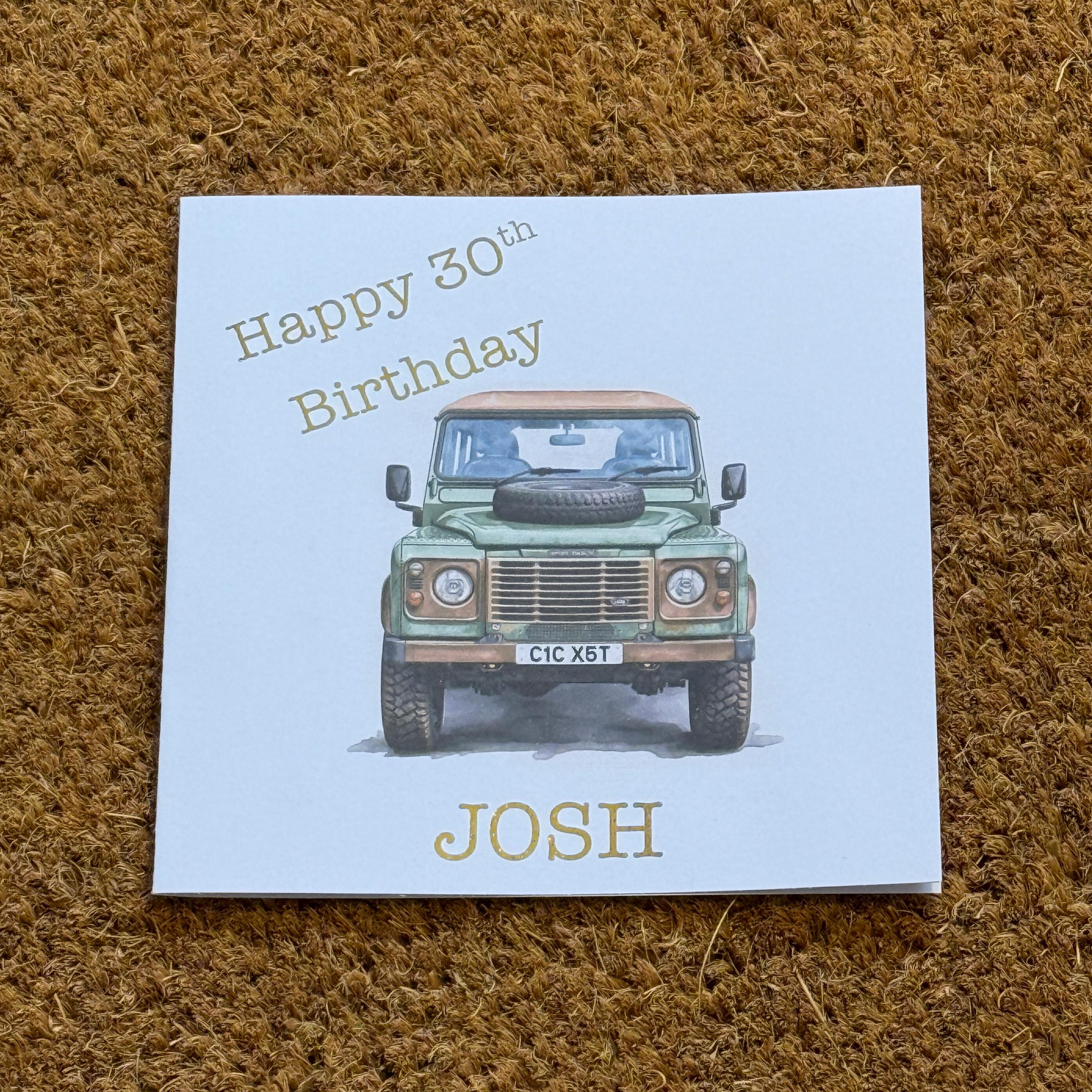 Land Rover Defender Birthday Card | Watercolour Style with Personalised Foil Details.
