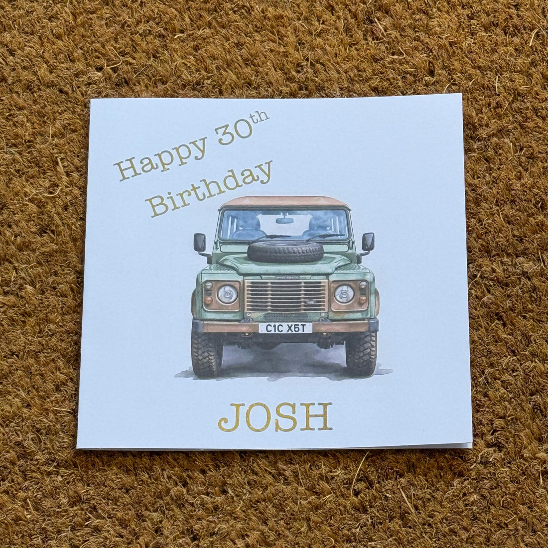 Land Rover Defender Birthday Card | Watercolour Style with Personalised Foil Details.
