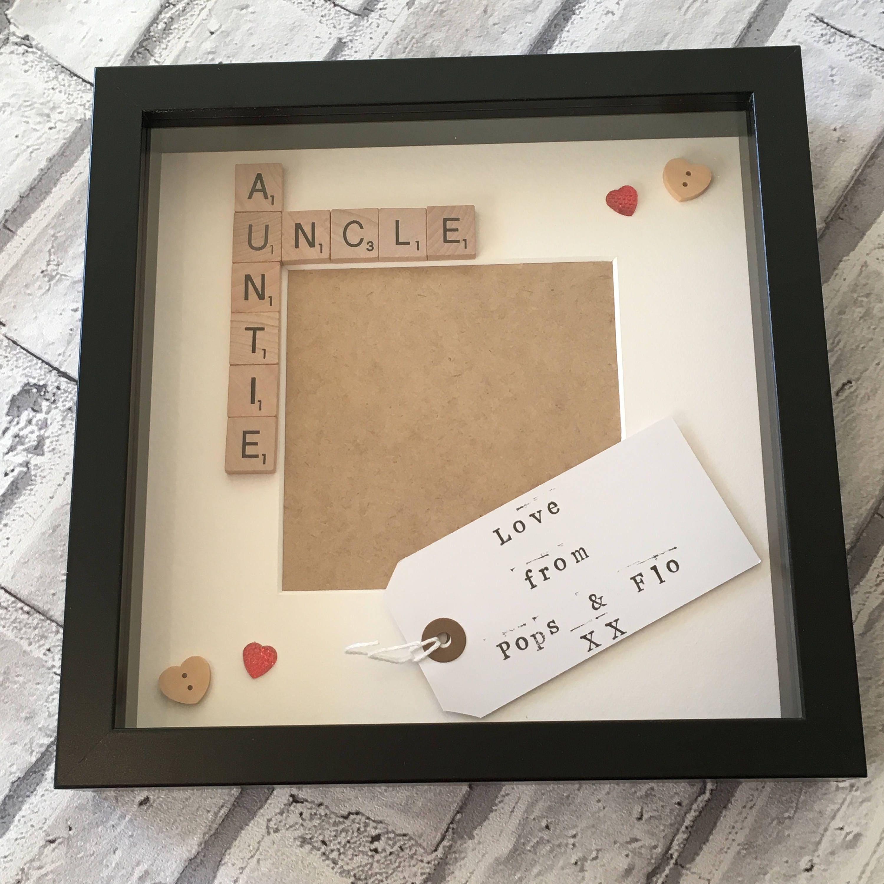 Auntie Uncle Letter Tile Photo Frame - Personalised message - Choice of colours