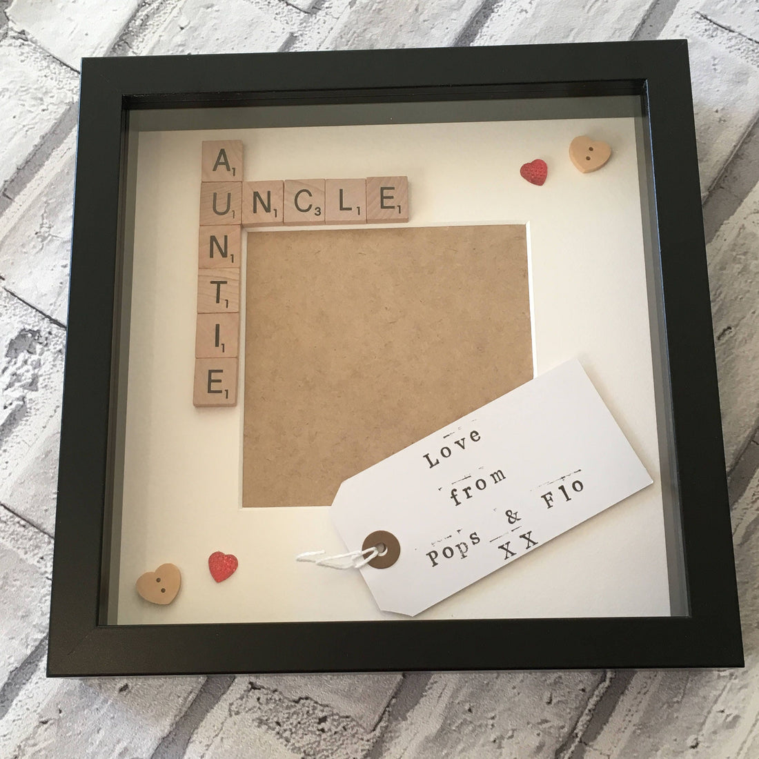 Auntie Uncle Letter Tile Photo Frame - Personalised message - Choice of colours