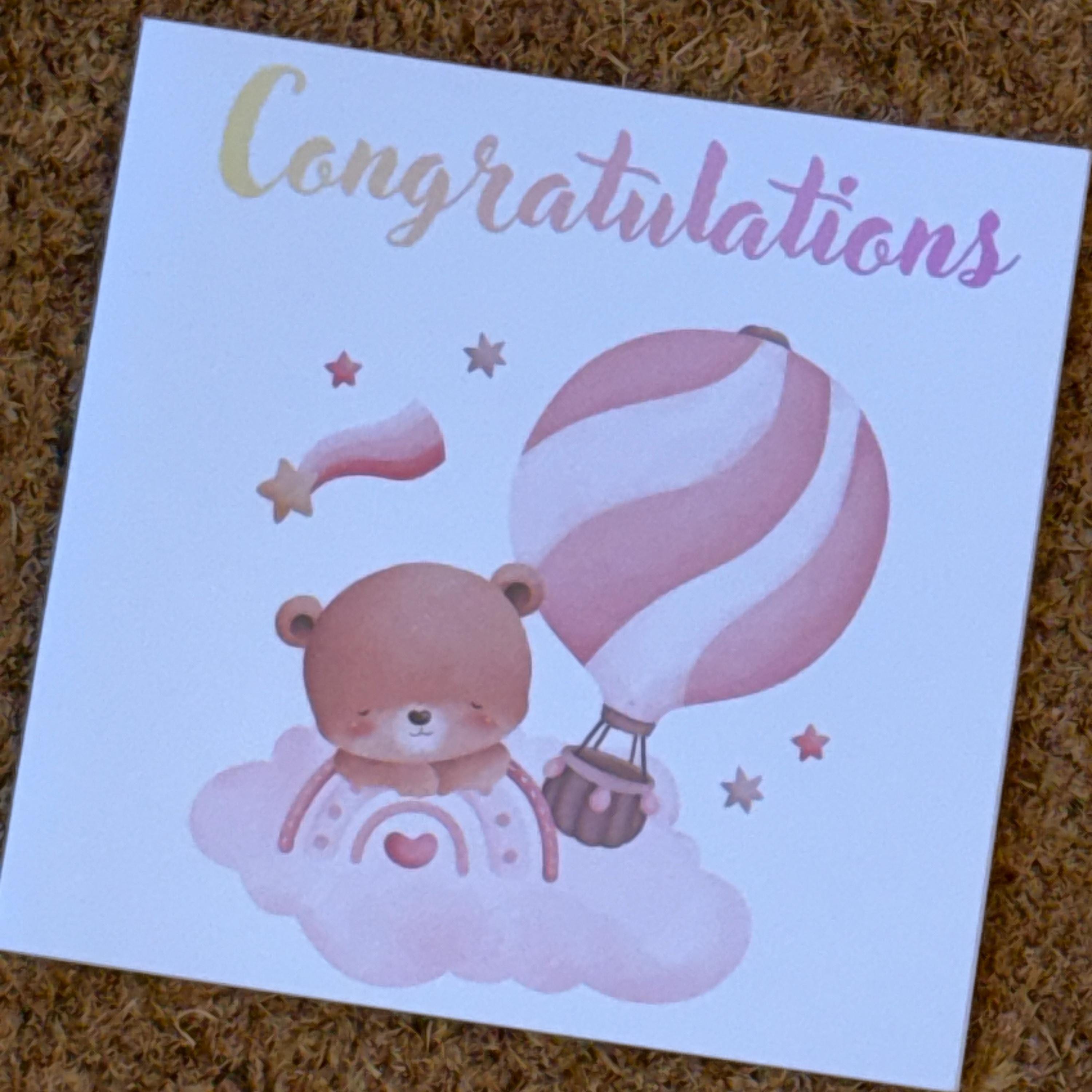 Baby Congratulations Card | Bear & Balloons, Newborn Gift