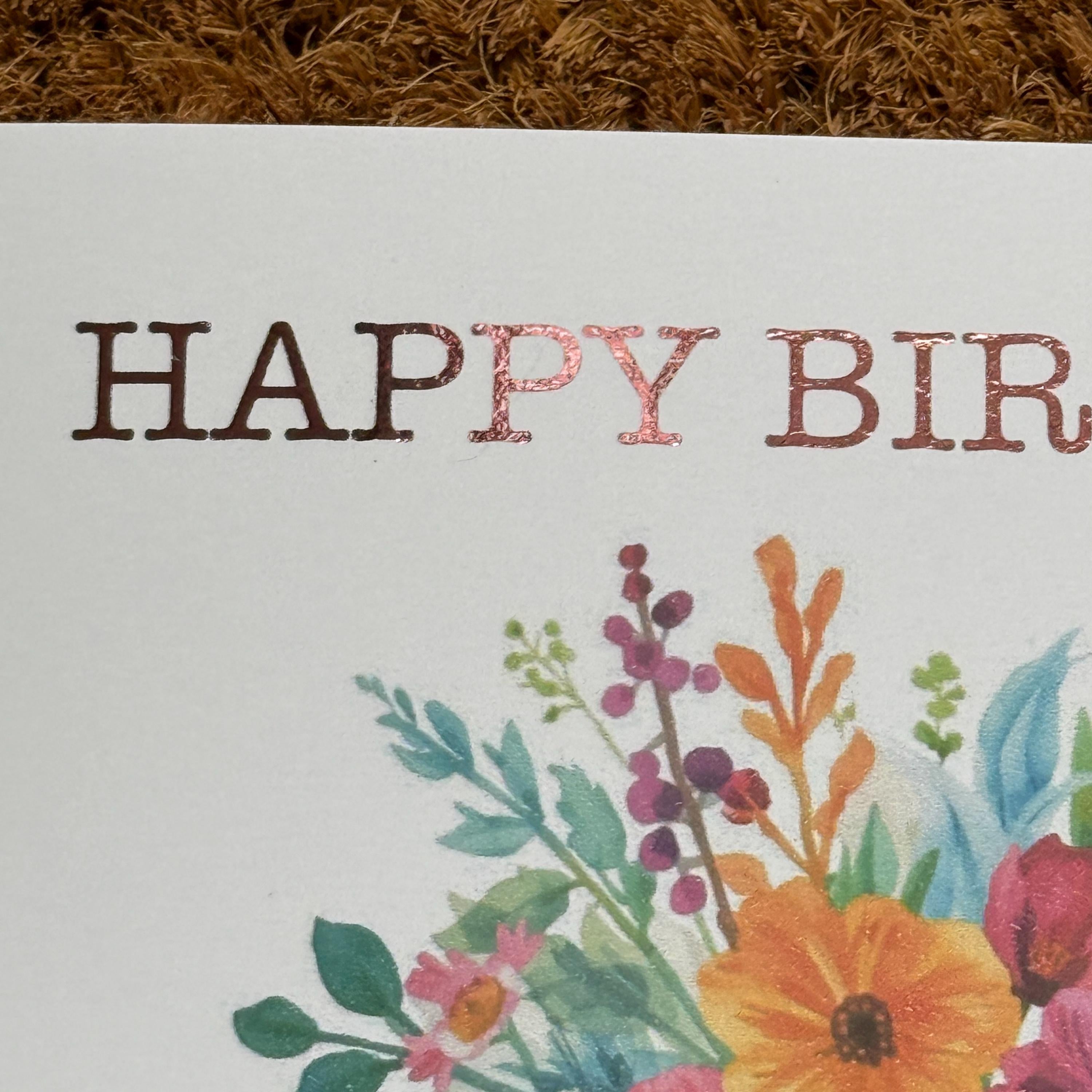 Floral Birthday Card | Watercolour Bouquet, Personalised Foiled Message (6x6 Inch)