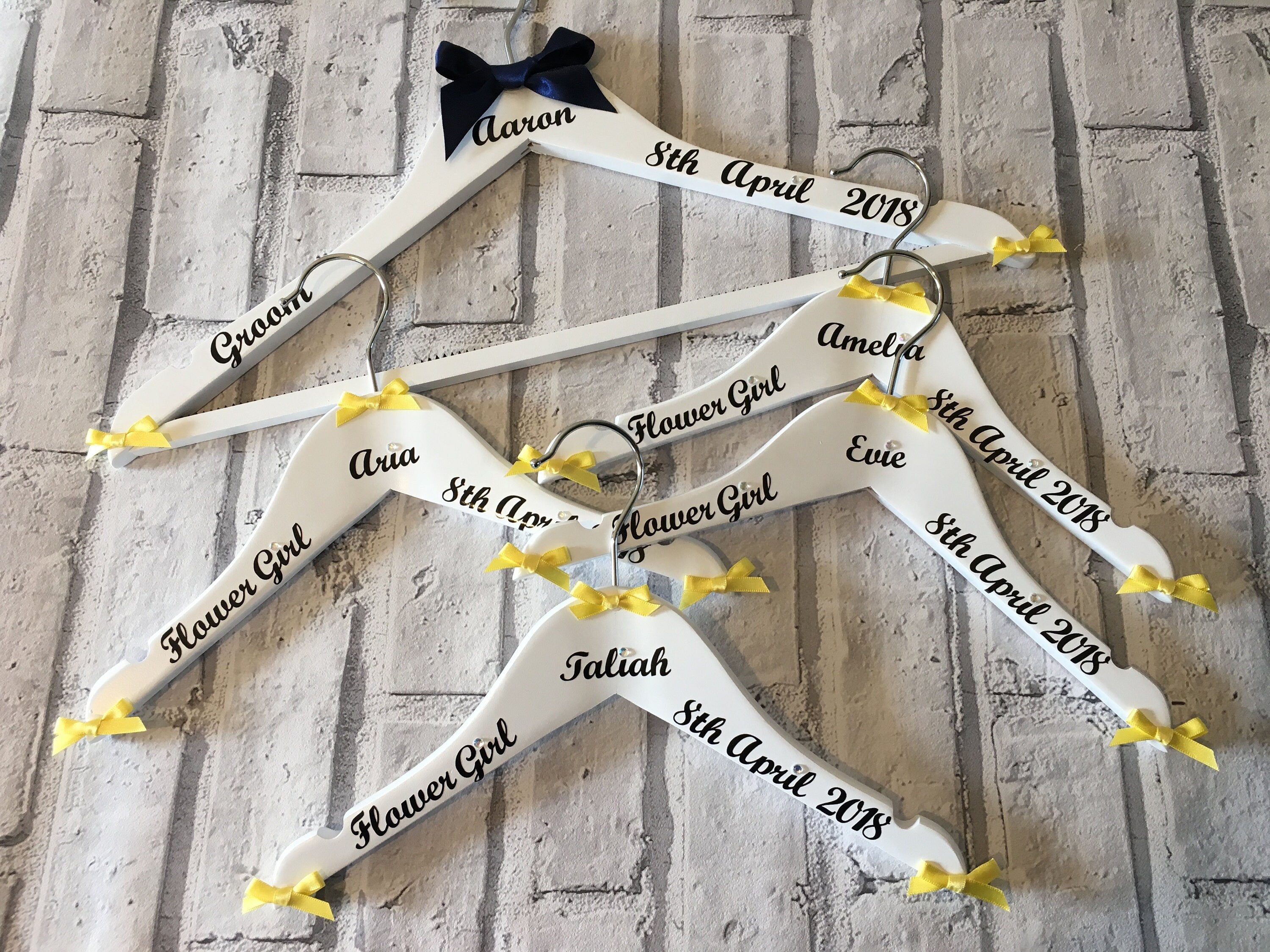 Wedding Outfit Hangers - Personalised set of 6 - Name, Date and Role - Choice of Colours