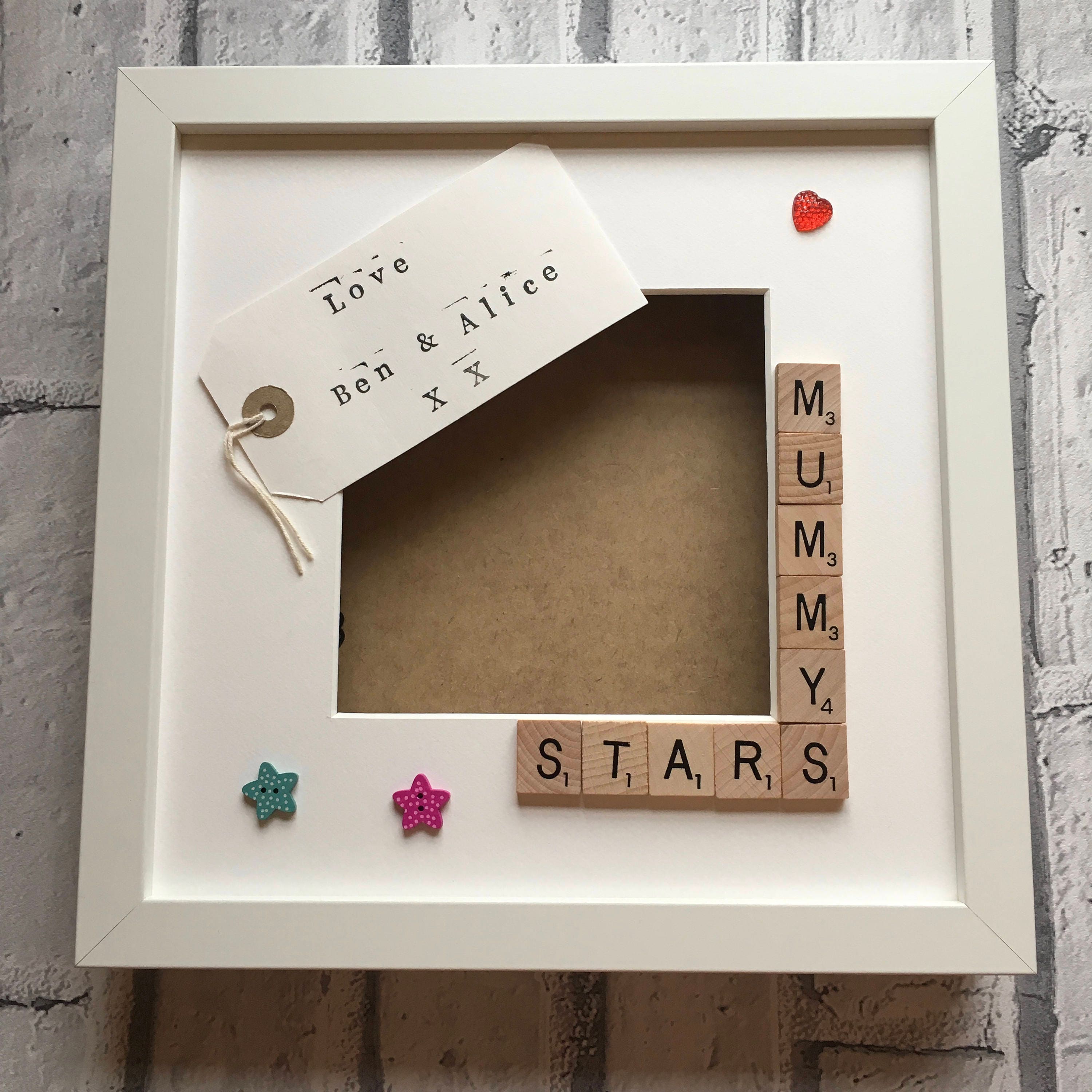 Mummy's Stars Angels Monsters Letter Tile Photo Frame with personalised message.