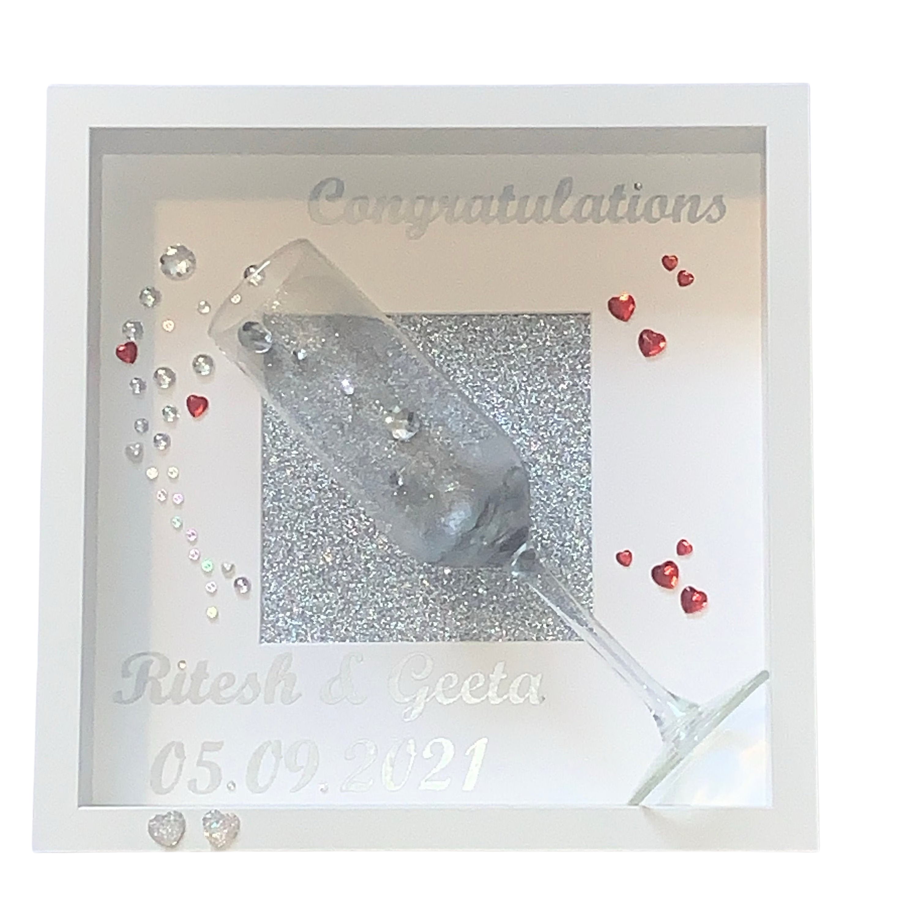 Champagne Flute Wedding Frame - Personalised with names and date.