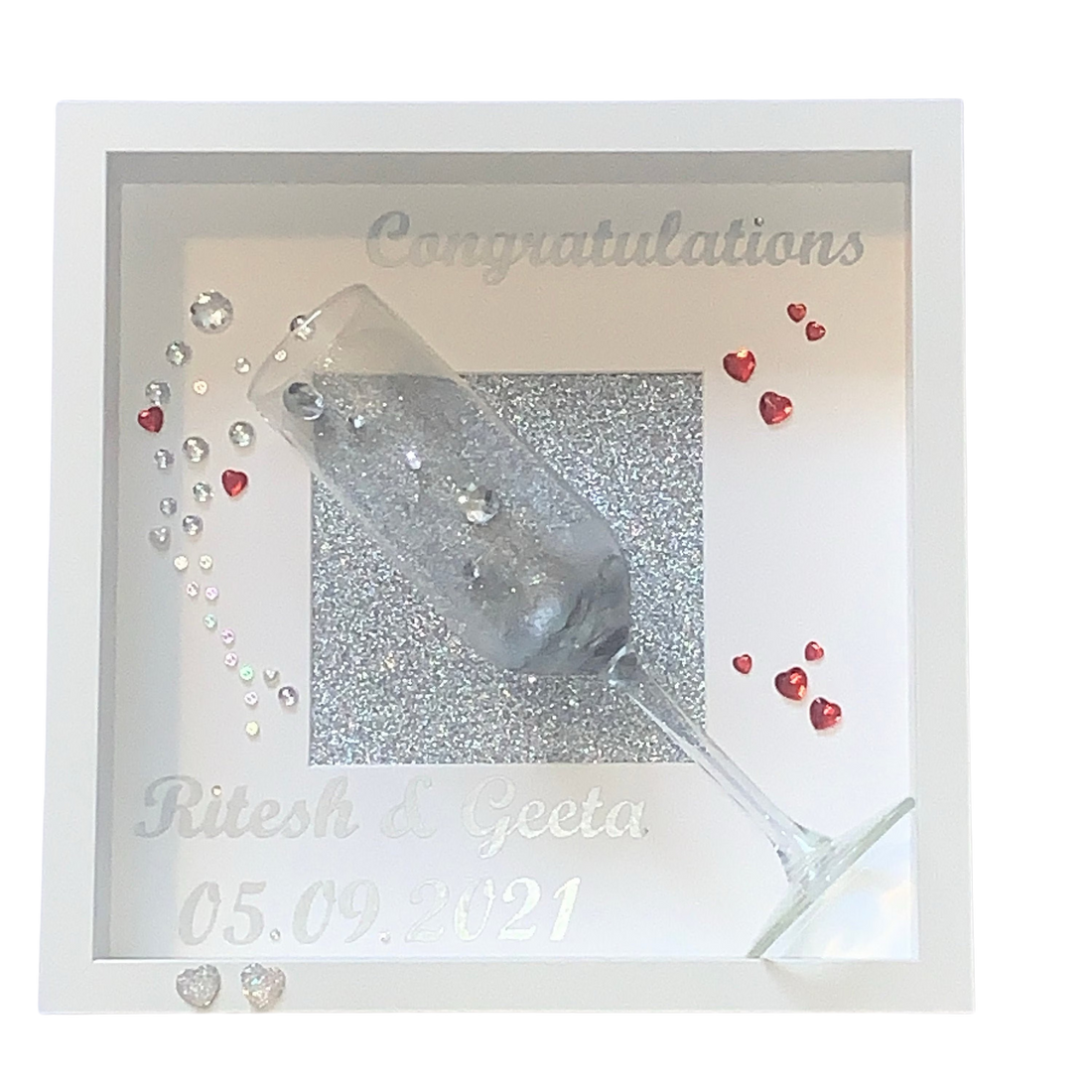 Champagne Flute Wedding Frame - Personalised with names and date.