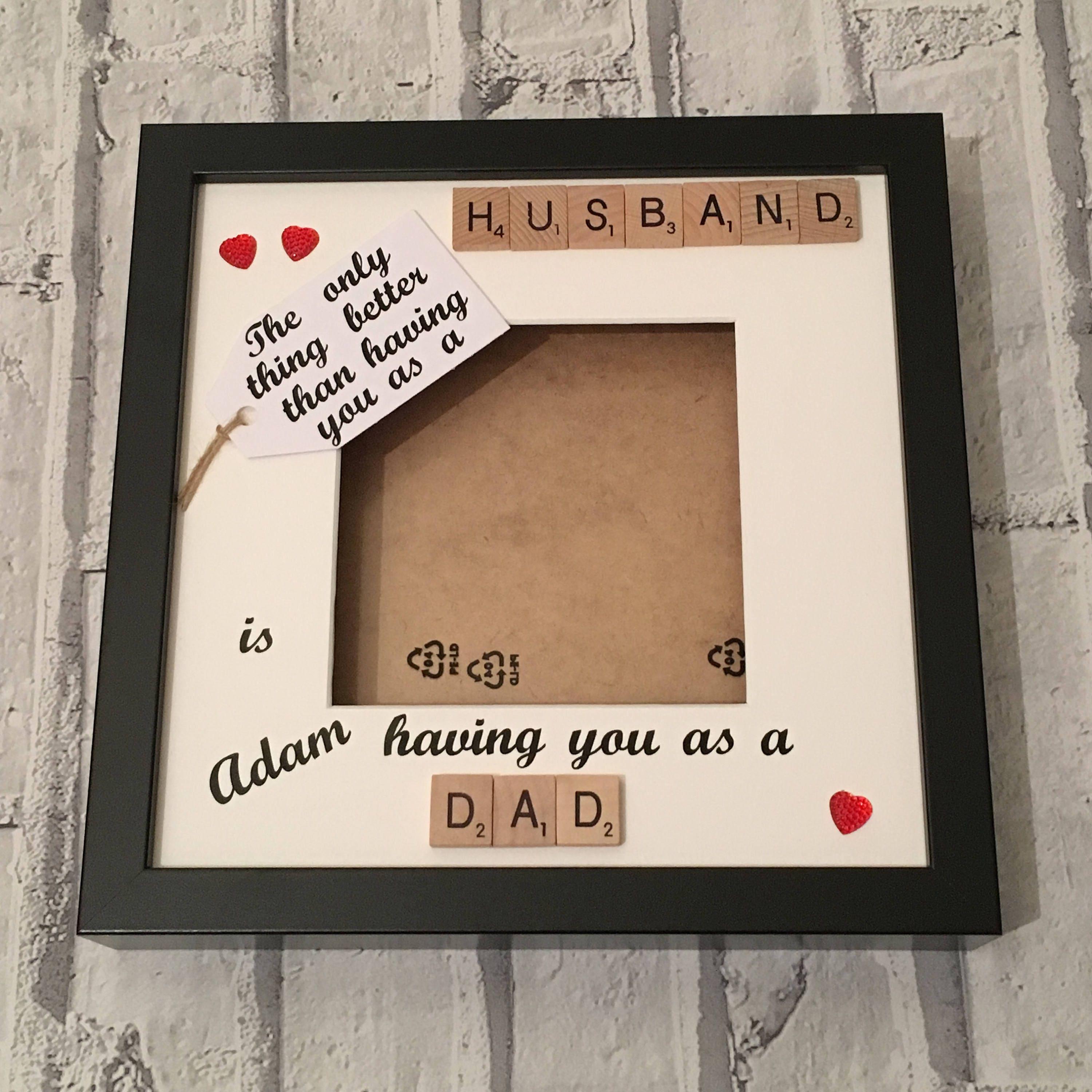 Husband to Daddy Letter Tile Box Photo Frame | Personalised with Names.