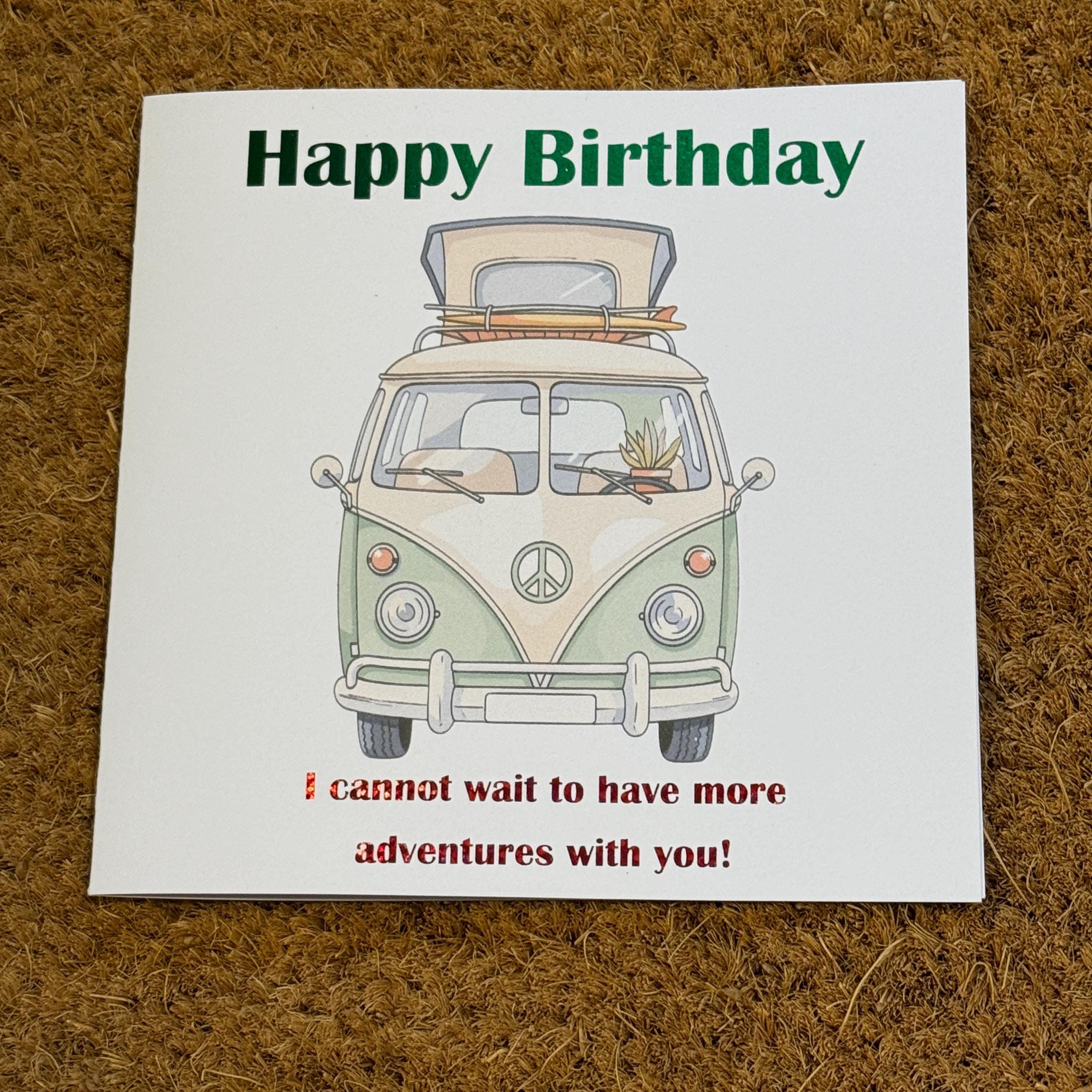 Campervan Birthday Card | Watercolour Van | Personalised Foiled Message | 6x6 Travel Birthday