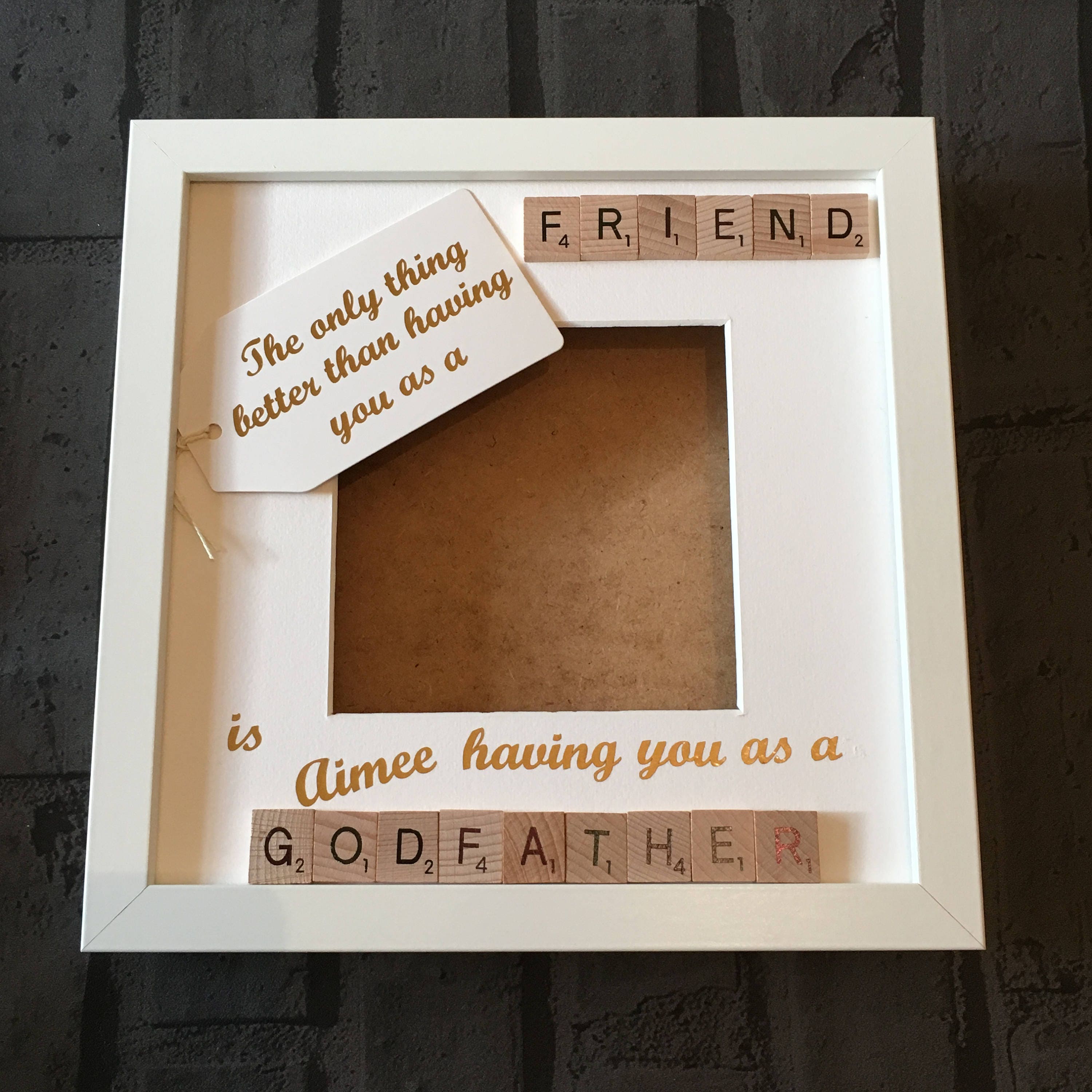 Godfather Friend Letter Tile Photo Frame - Perfect Christening GIft.