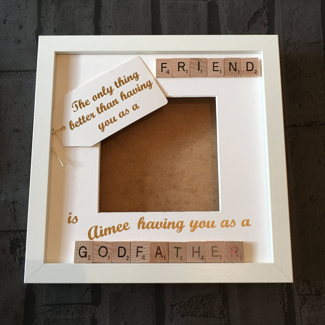 Godfather Friend Letter Tile Photo Frame - Perfect Christening GIft.