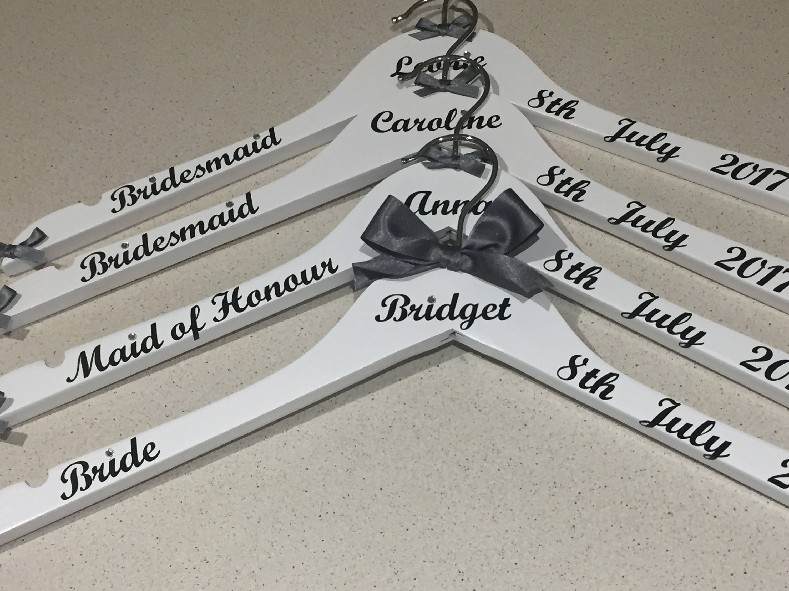 Wedding Outfit Hangers - Personalised set of 6 - Name, Date and Role - Choice of Colours