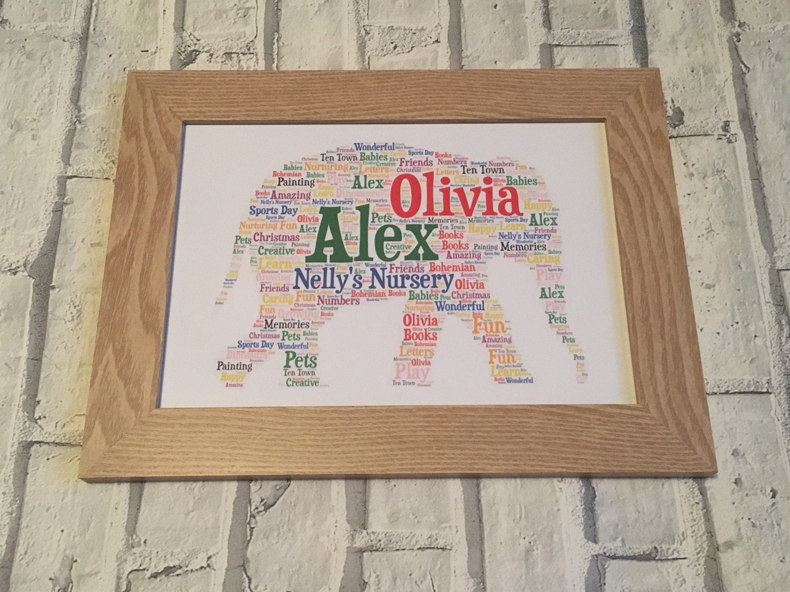 Word Art Picture A4 Framed - Personalised with choice of image, colours and your words.