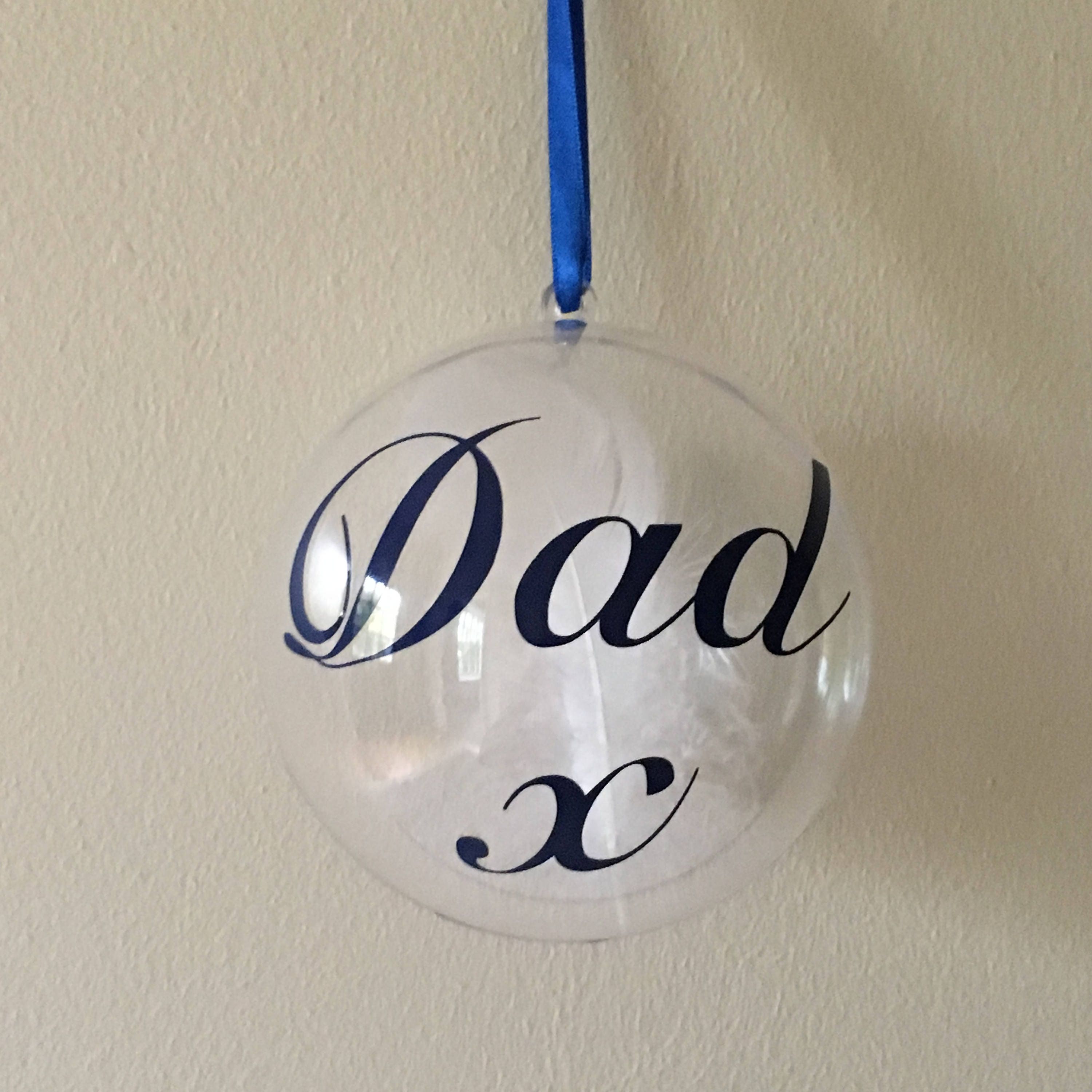Christmas Memory Bauble, Personalised with name. Feather Ornament