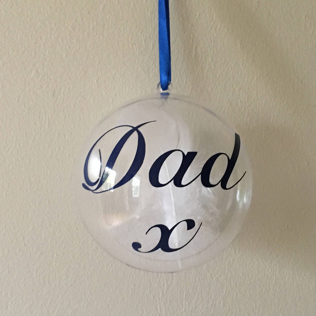 Christmas Memory Bauble, Personalised with name. Feather Ornament