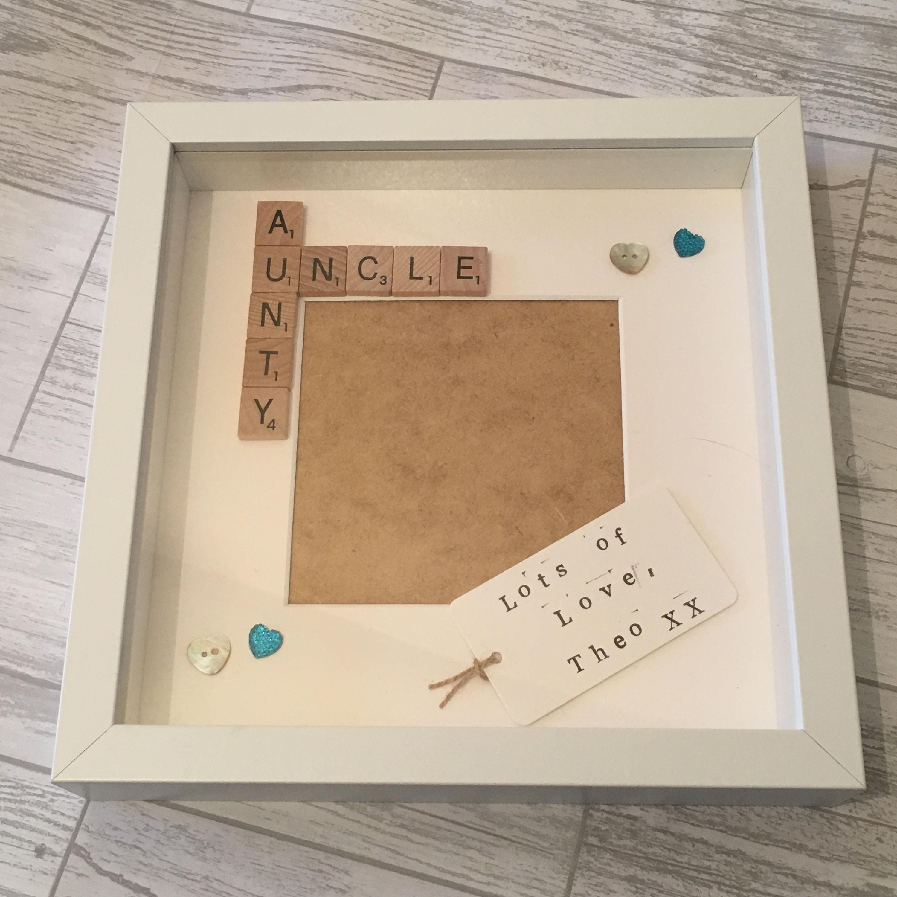 Auntie Uncle Letter Tile Photo Frame - Personalised message - Choice of colours