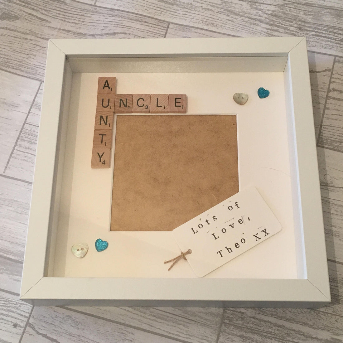 Auntie Uncle Letter Tile Photo Frame - Personalised message - Choice of colours