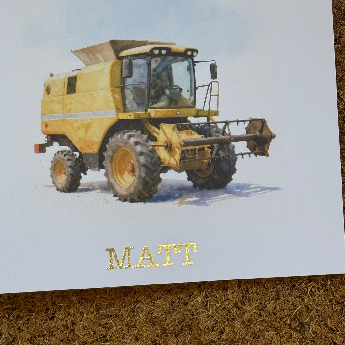 Combine Harvester Birthday Card |  Watercolour Style & Personalised Foiled Message | 6x6