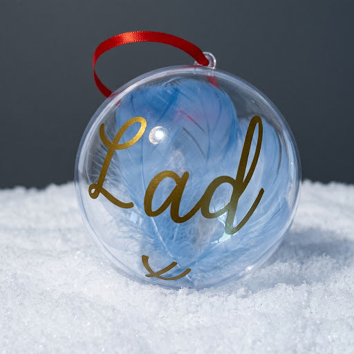Christmas Memory Bauble, Personalised with name. Feather Ornament